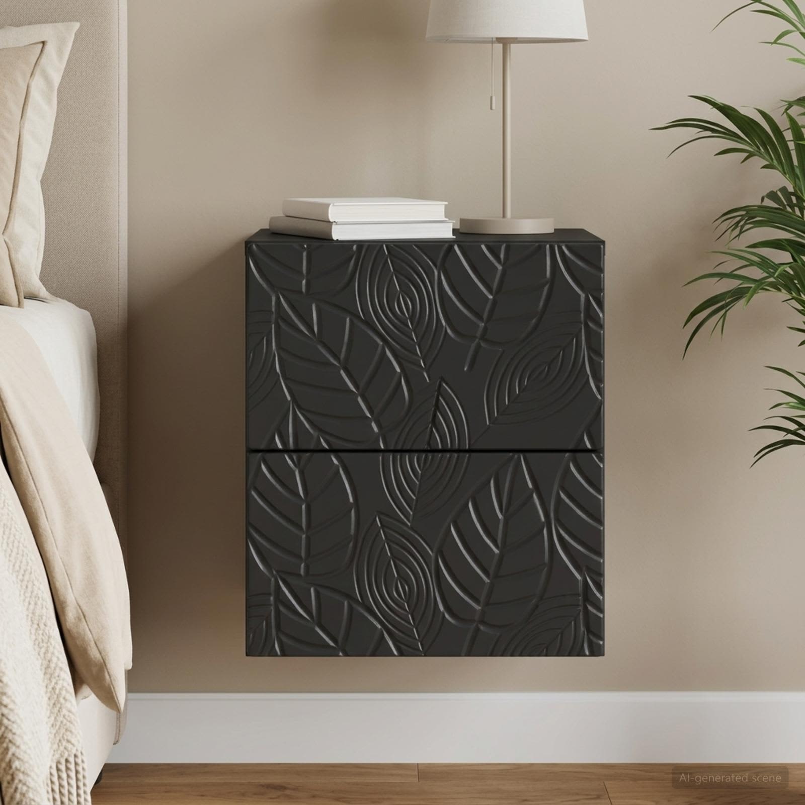 Wandbeugel Bedkast Zwart 34,5 x 33 x 40 cm Bewerkt hout – afbeelding 1
