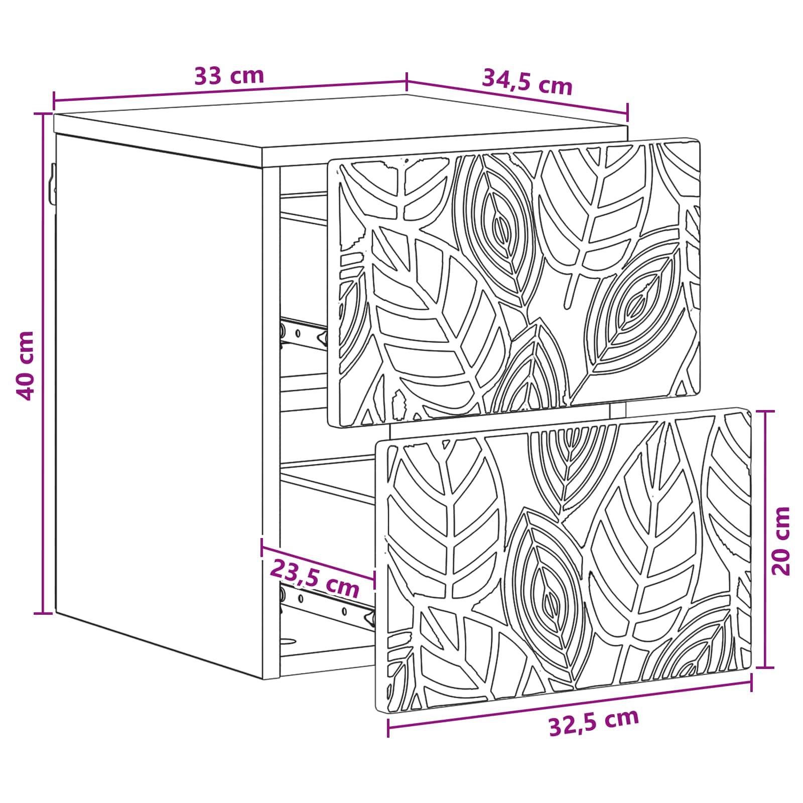 Wandbeugel Bedkast Zwart 34,5 x 33 x 40 cm Bewerkt hout – afbeelding 9