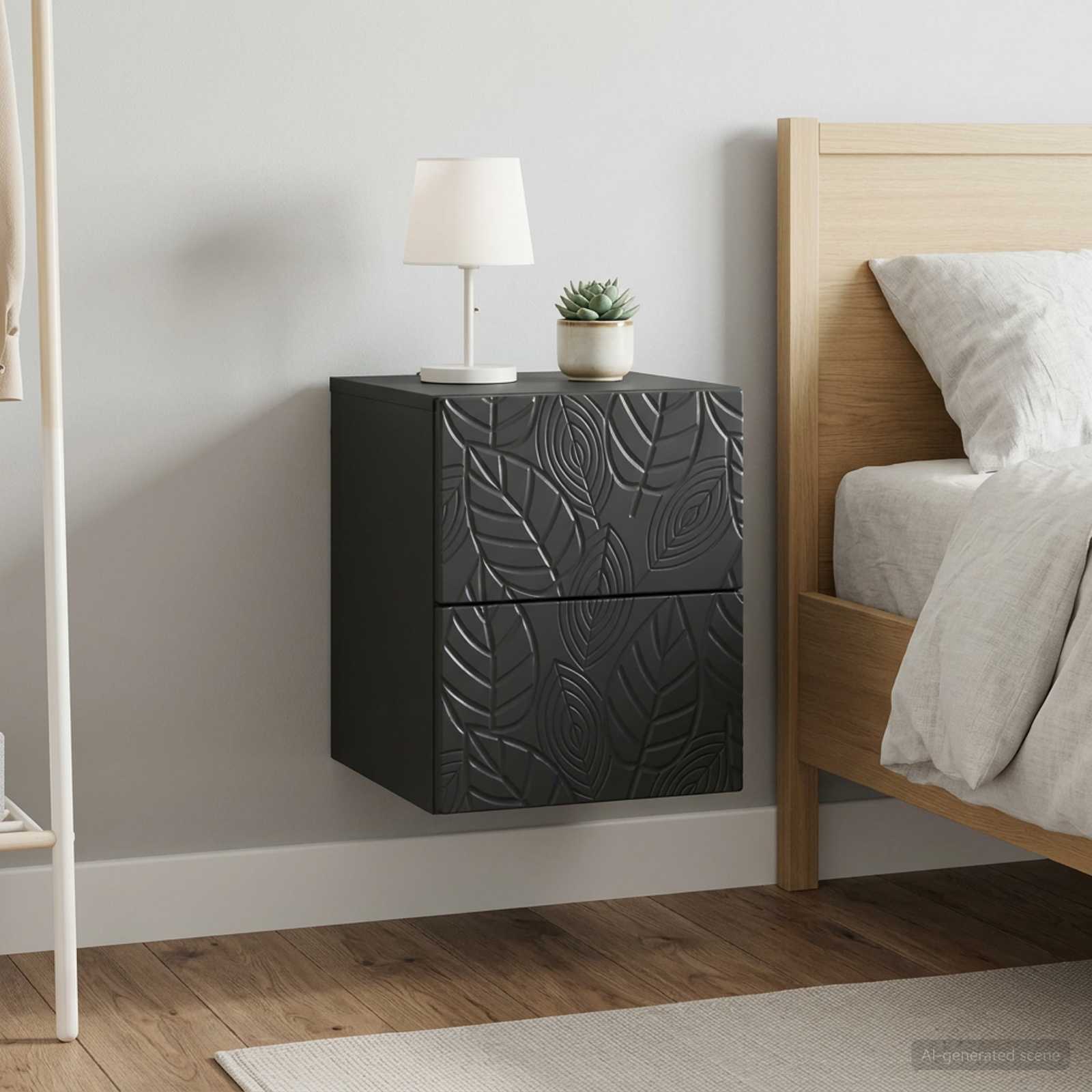 Wandbeugel Bedkast 2 pcs Zwart 34,5 x 33 x 40 cm Bewerkt hout – afbeelding 1