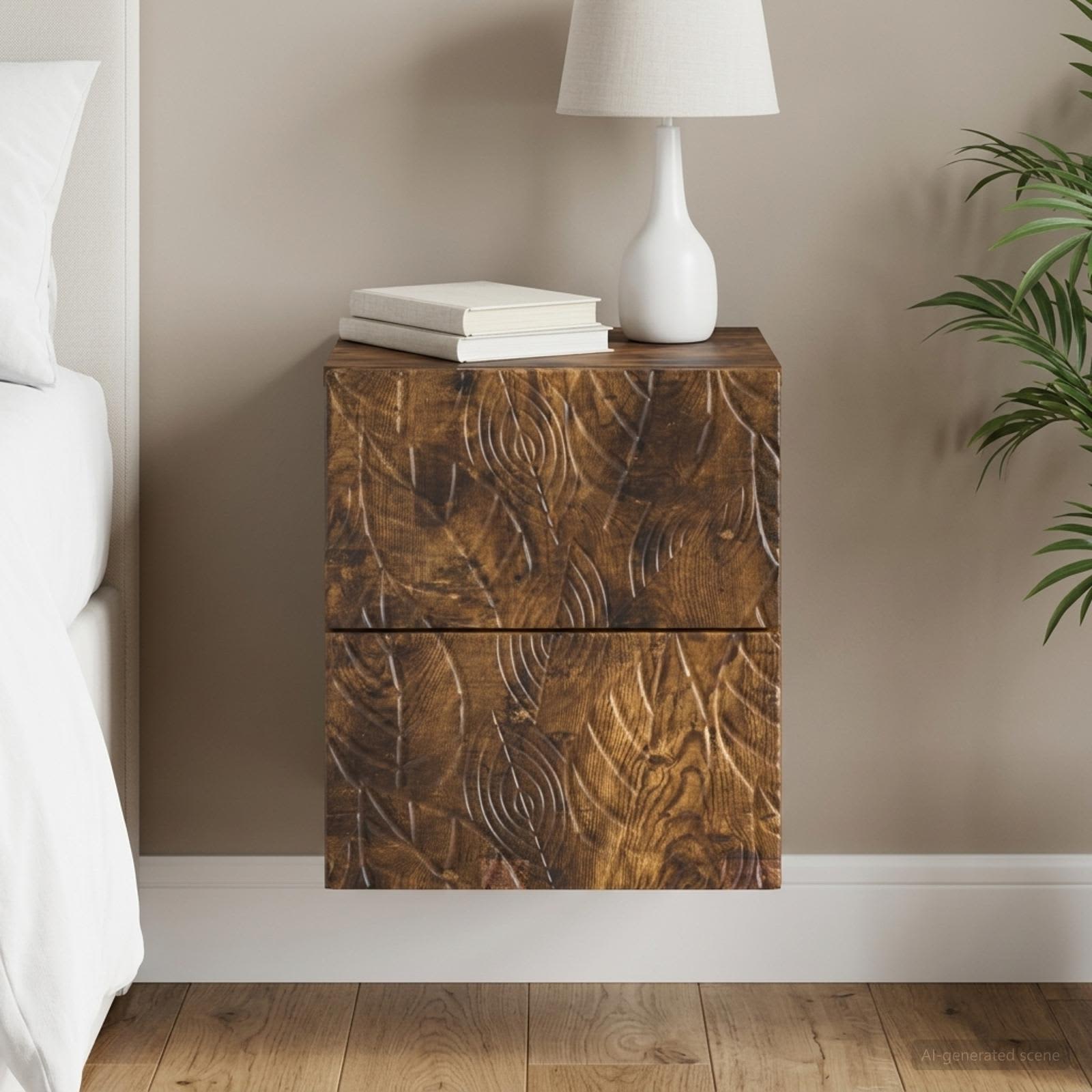 Wandbeugel Bedkast Gerookt eiken 34,5 x 33 x 40 cm Bewerkt hout – afbeelding 1
