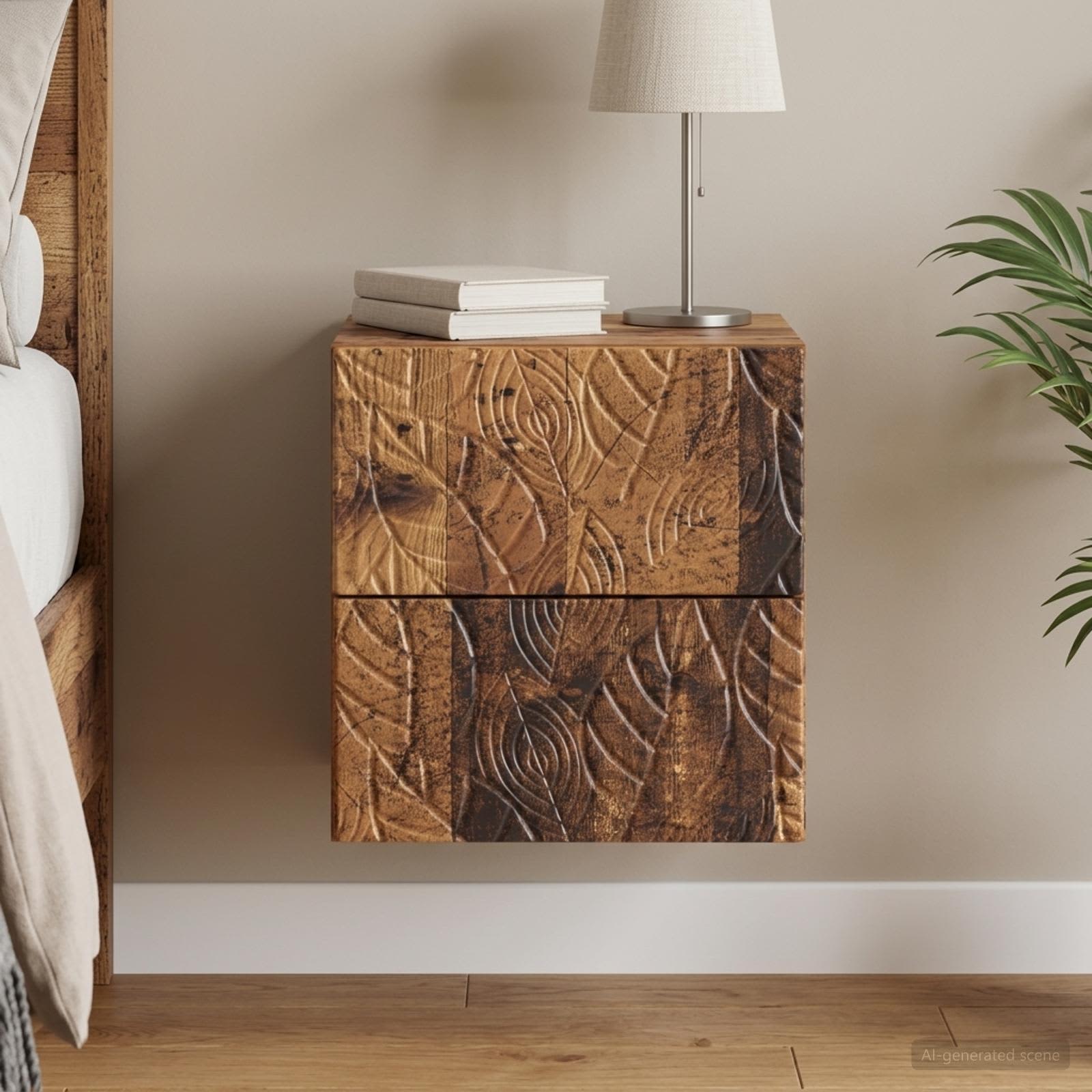 Wandbeugel Bedkast Oud hout 34,5 x 33 x 40 cm Bewerkt hout – afbeelding 1