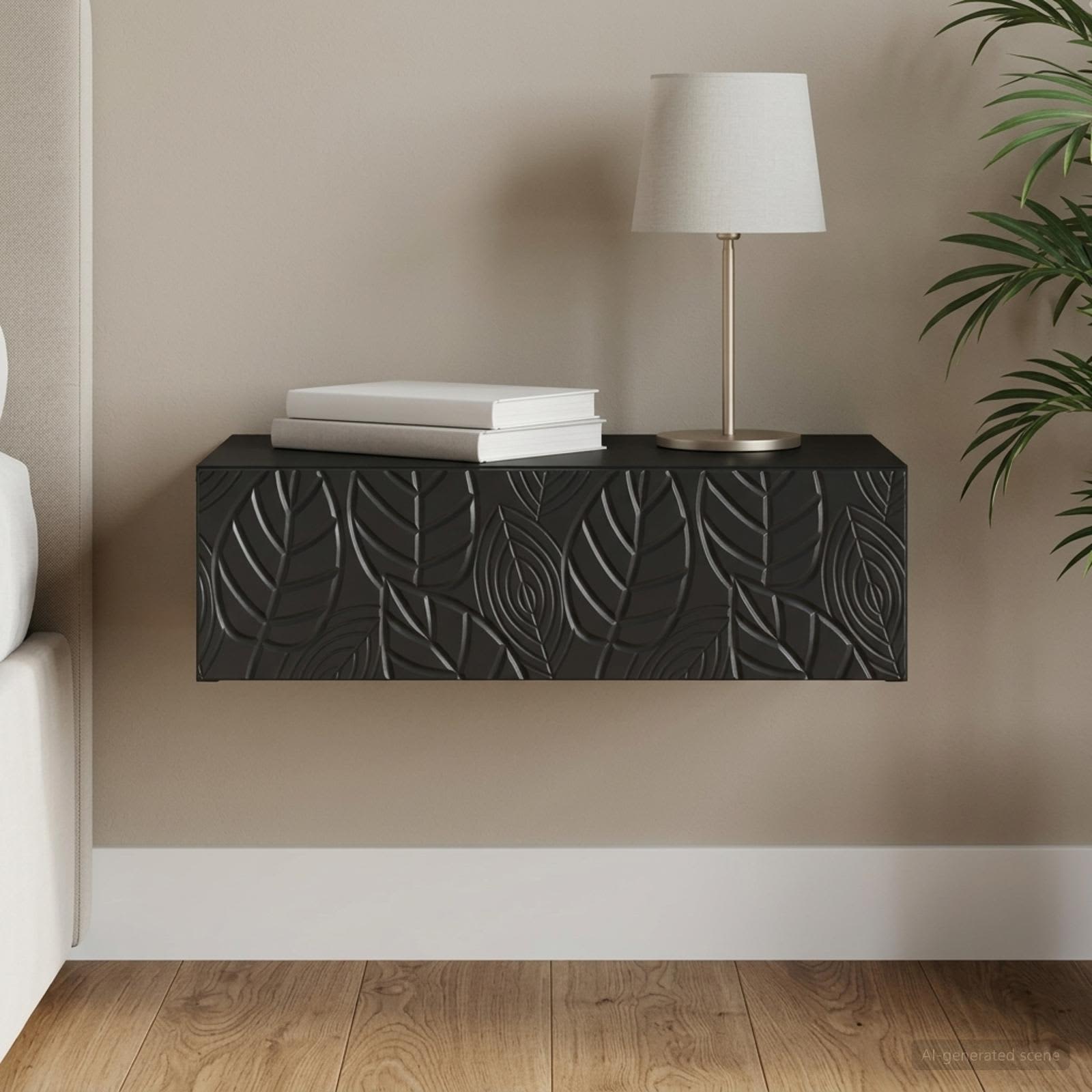 Wandmontage Zijtafel Zwart 59 x 34,5 x 17 cm Bewerkt hout
