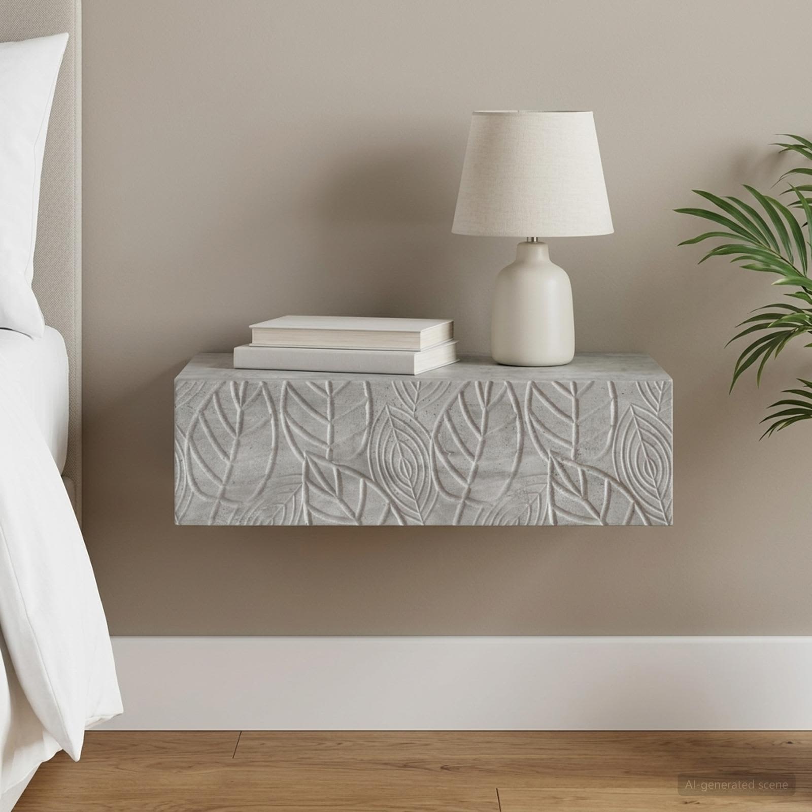Wandmontage Zijtafel Betongrijs 59 x 34,5 x 17 cm Bewerkt hout – afbeelding 1