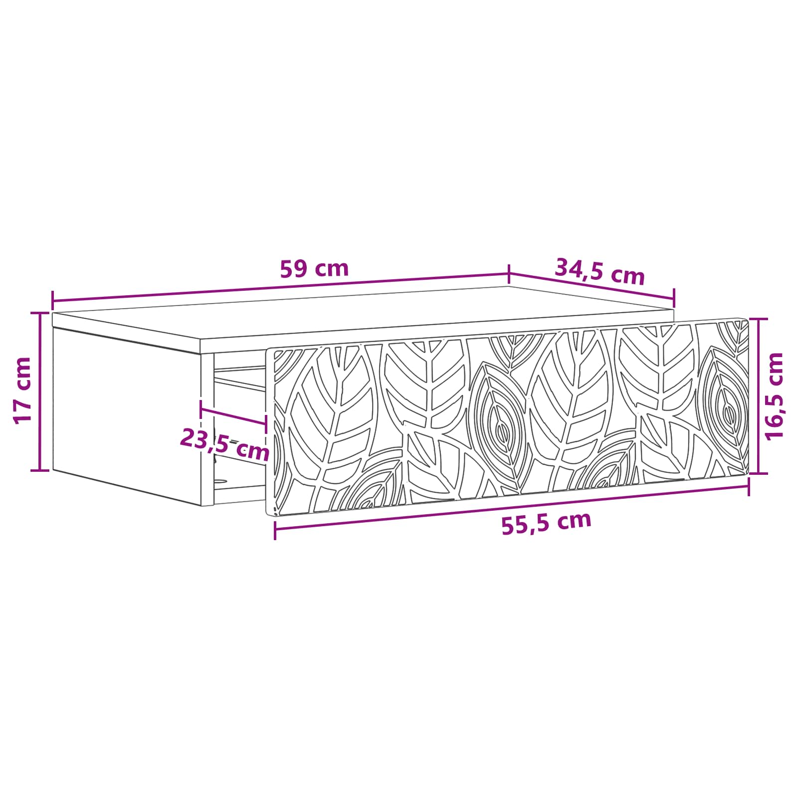 Wandmontage Zijtafel Betongrijs 59 x 34,5 x 17 cm Bewerkt hout – afbeelding 9
