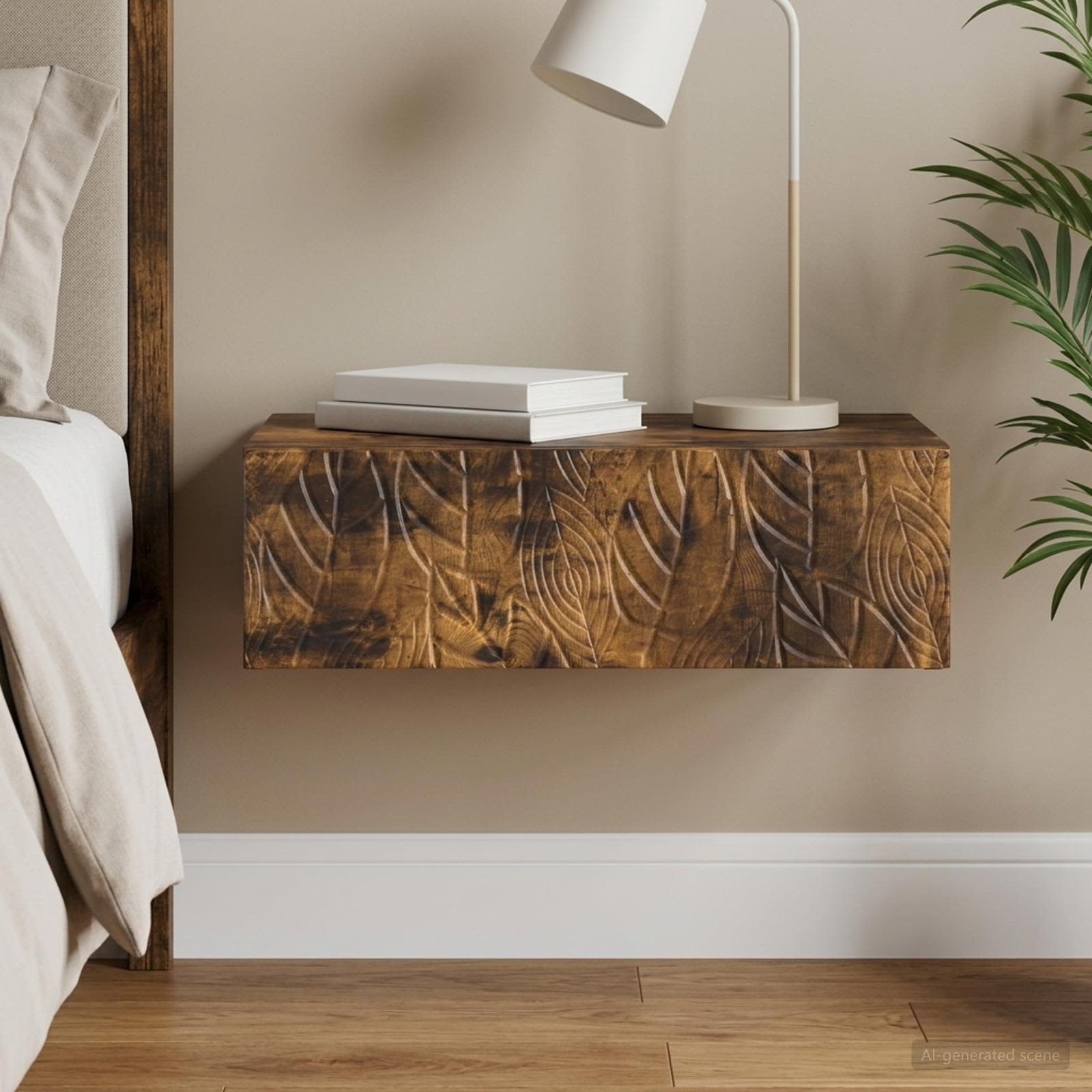 Wandmontage Zijtafel Gerookt eiken 59 x 34,5 x 17 cm