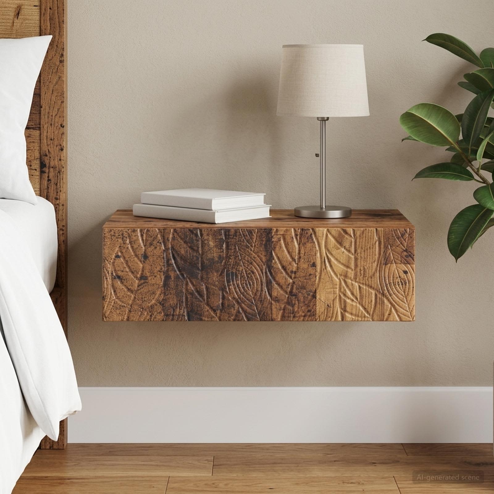 Wandmontage Zijtafel Oud hout 59 x 34,5 x 17 cm Bewerkt hout – afbeelding 1