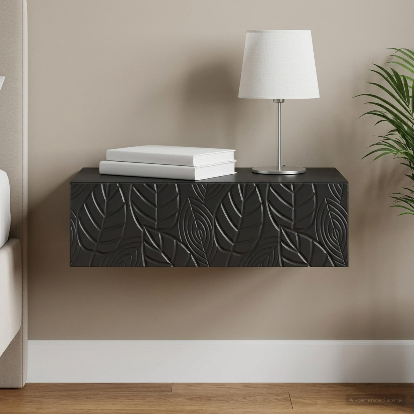 Wandmontage Zijtafel Zwart 87,5 x 34,5 x 17 cm Bewerkt hout
