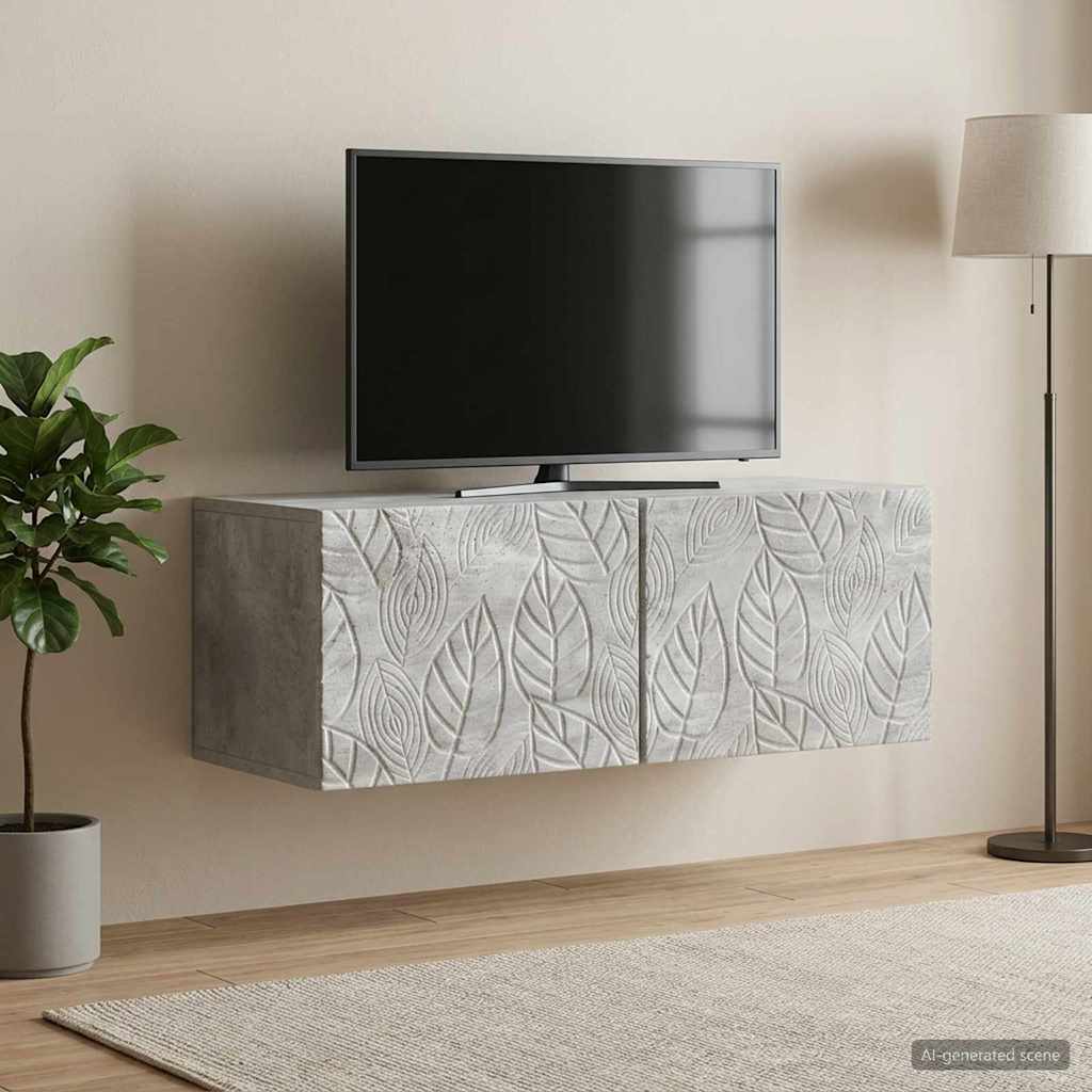 Wandbeugel TV-kast 59,5 x 41 x 30 cm Betongrijs Bewerkt hout – afbeelding 1