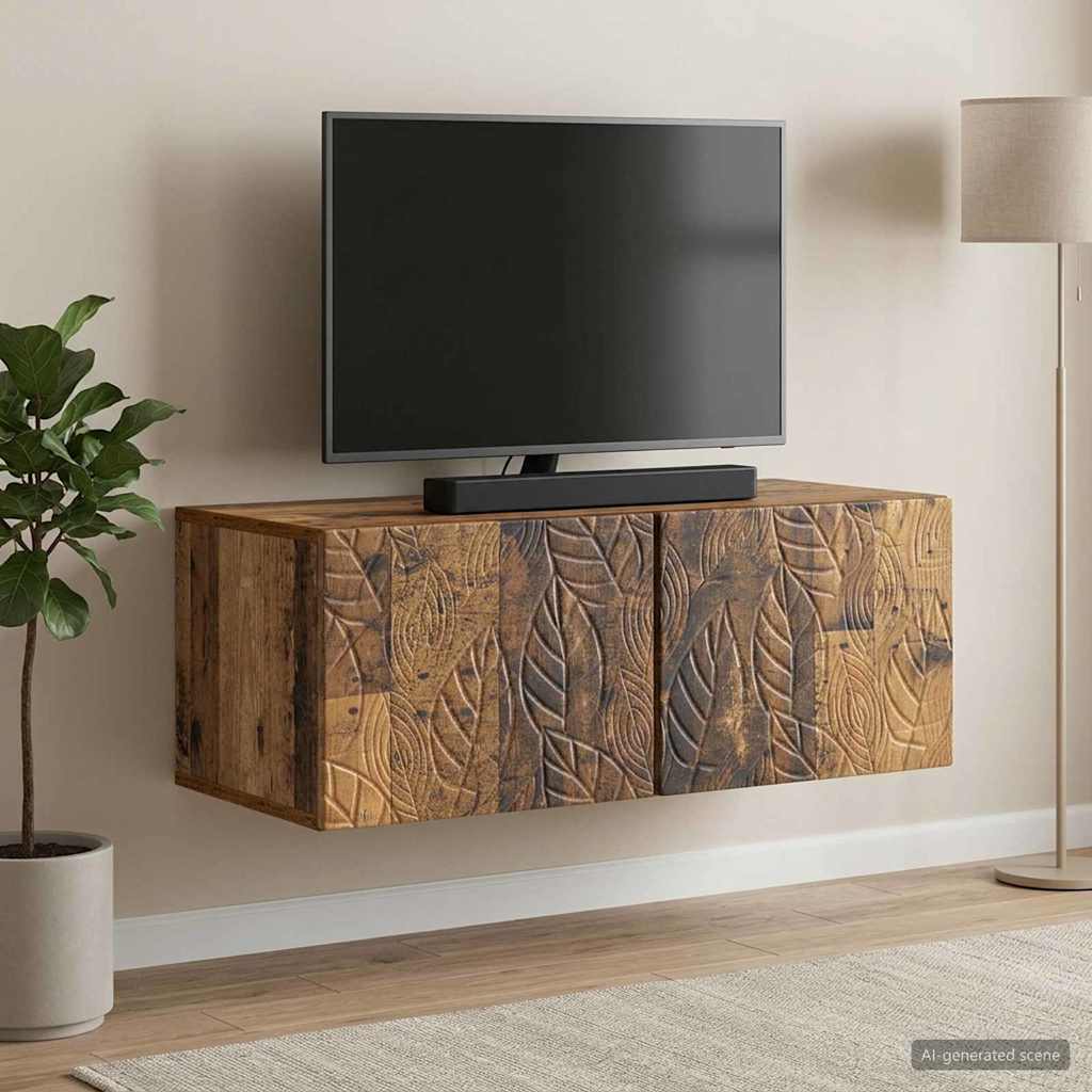 Wandbeugel TV-kast 59,5 x 41 x 30 cm Oud hout Bewerkt hout – afbeelding 3