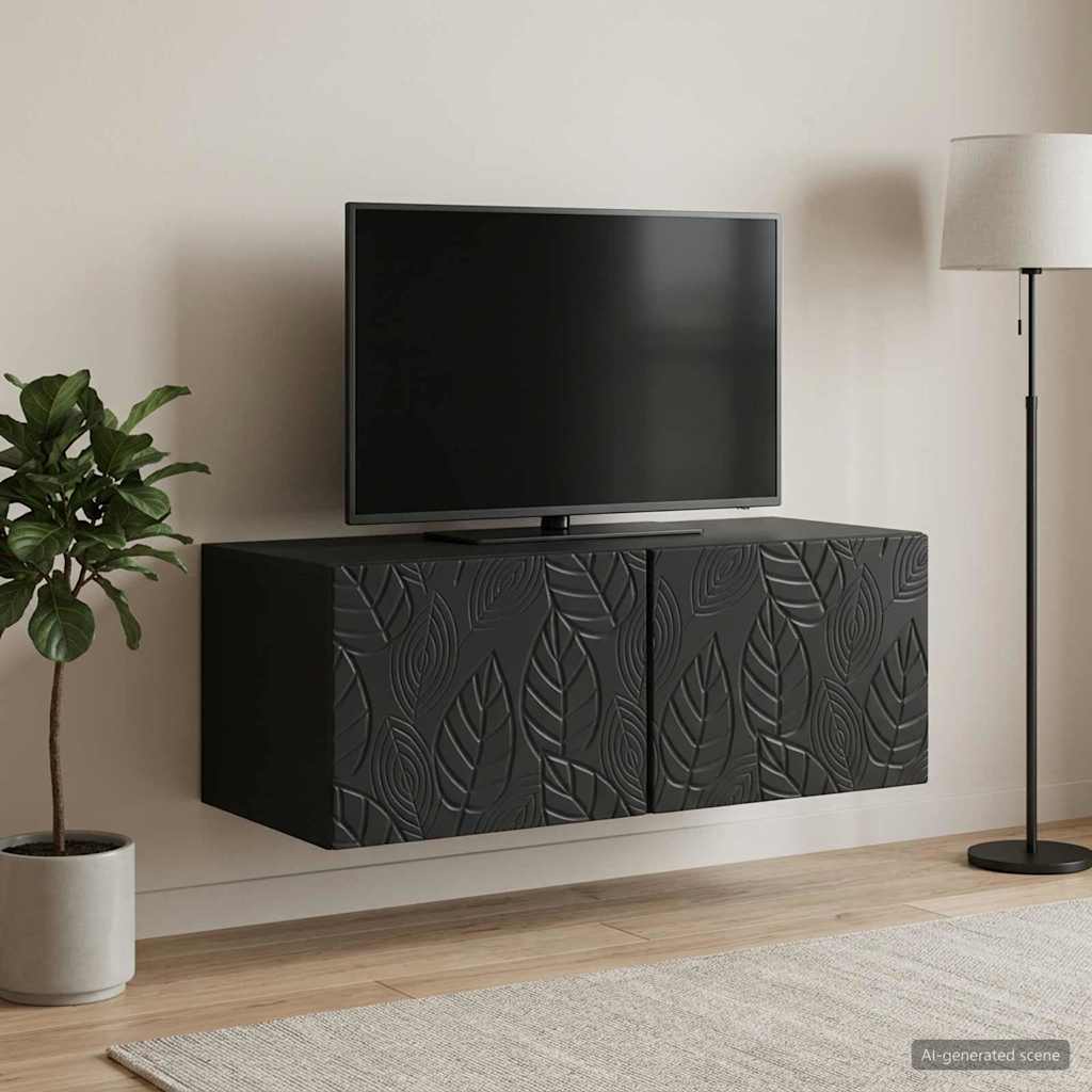 Wandbeugel TV-kast 98 x 41 x 30 cm Zwart Bewerkt hout – afbeelding 1