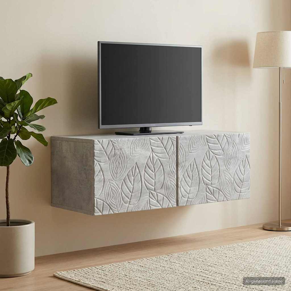 Wandbeugel TV-kast 98 x 41 x 30 cm Betongrijs Bewerkt hout – afbeelding 3