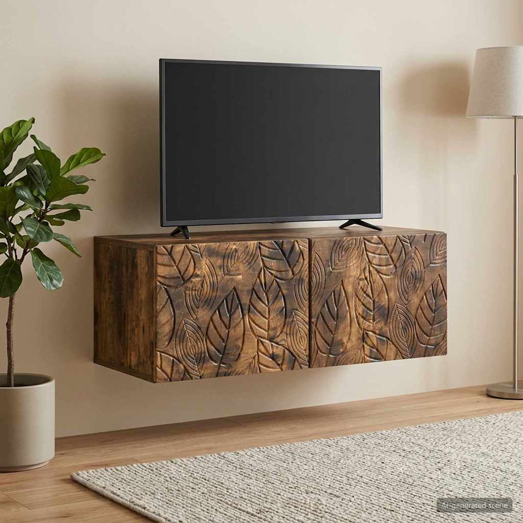 Wandbeugel TV-kast 98 x 41 x 30 cm Gerookt eiken Bewerkt hout – afbeelding 3