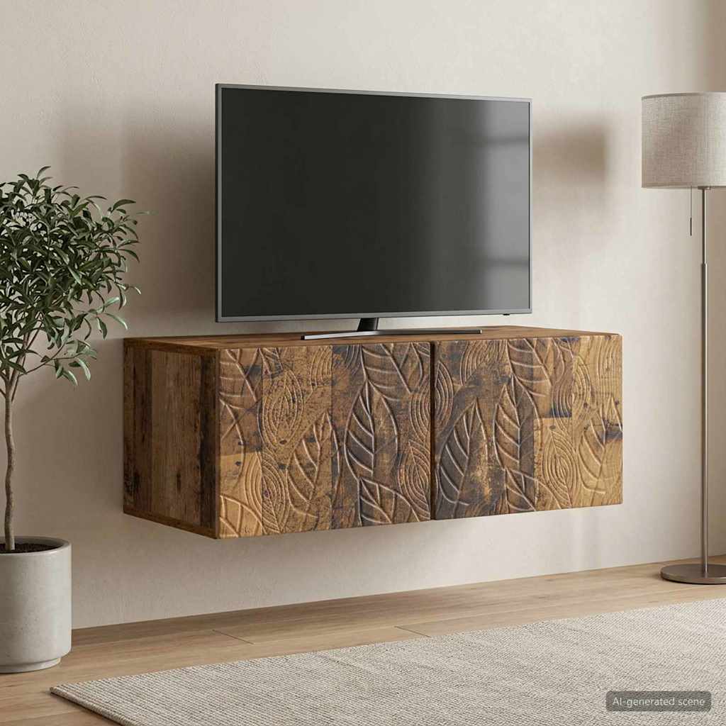 Wandbeugel TV-kast 98 x 41 x 30 cm Oud hout Bewerkt hout