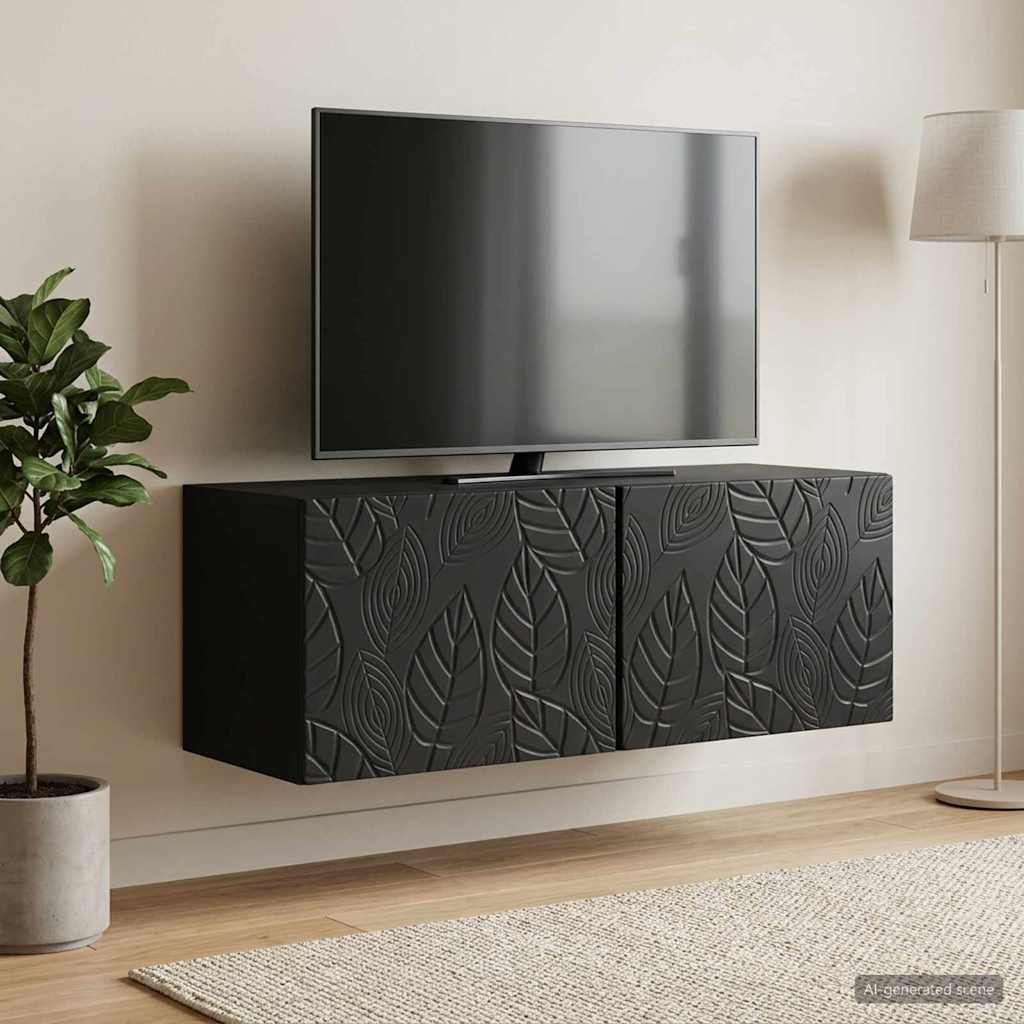 Wandbeugel TV-kast 59,5 x 31 cm Zwart Bewerkt hout – afbeelding 1