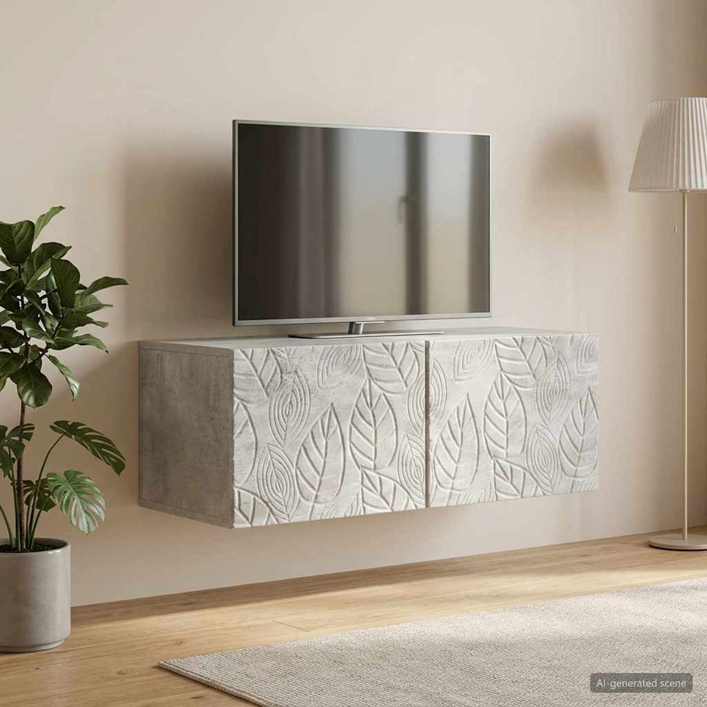 Wandbeugel TV-kast 59,5 x 31 cm Betongrijs Bewerkt hout – afbeelding 1