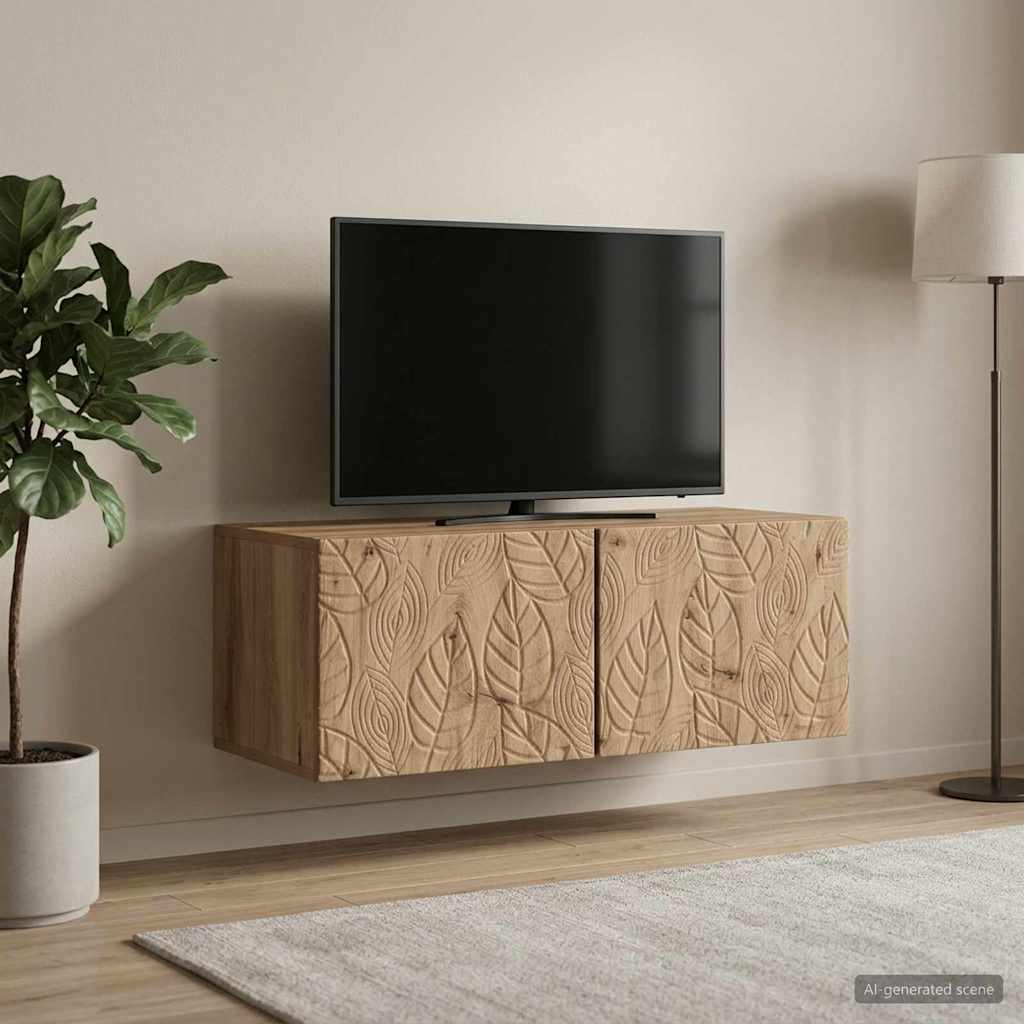 Wandbeugel TV-kast 78,5 x 31 cm Artisanaal eiken Bewerkt hout – afbeelding 1