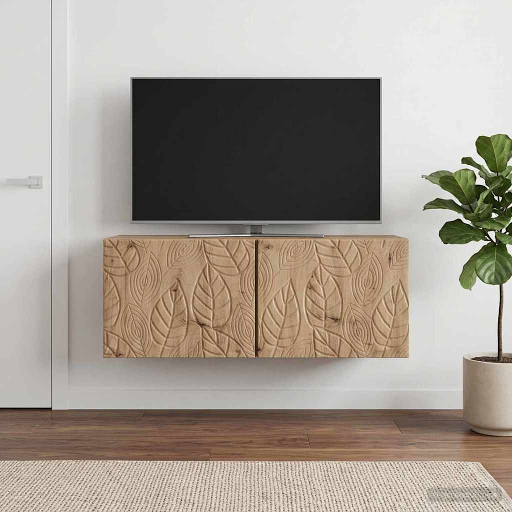Wandbeugel TV-kast 78,5 x 31 cm Artisanaal eiken Bewerkt hout – afbeelding 3