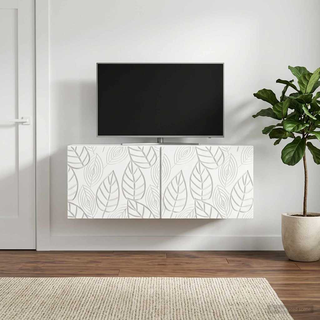 Wandbeugel TV-kast 98 x 31 cm Wit Bewerkt hout Wandgemonteerd – afbeelding 1