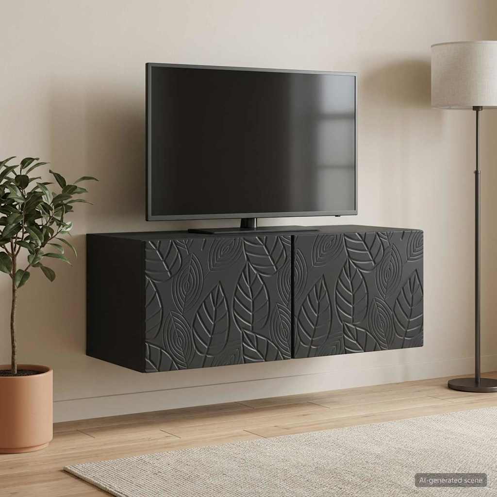 Wandbeugel TV-kast 98 x 31 cm Zwart Bewerkt hout Wandgemonteerd – afbeelding 1
