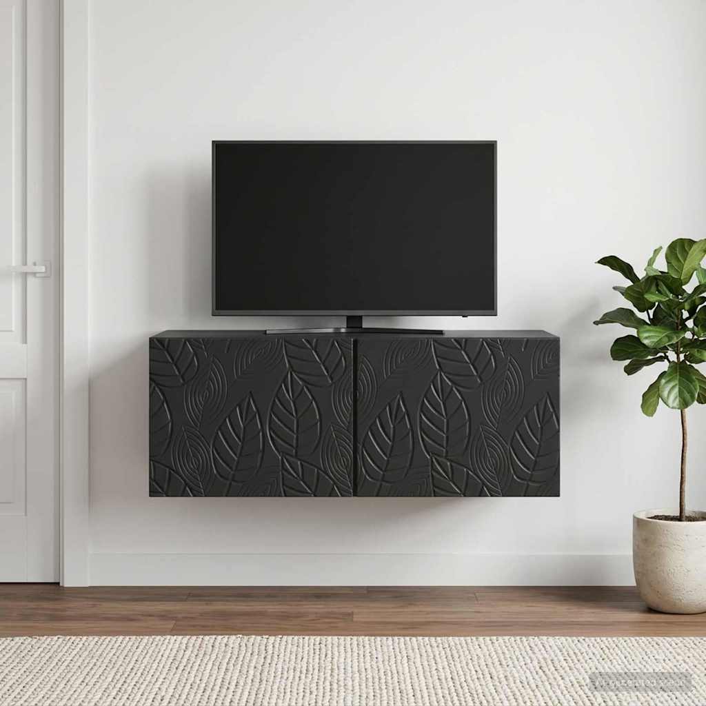 Wandbeugel TV-kast 98 x 31 cm Zwart Bewerkt hout Wandgemonteerd – afbeelding 3