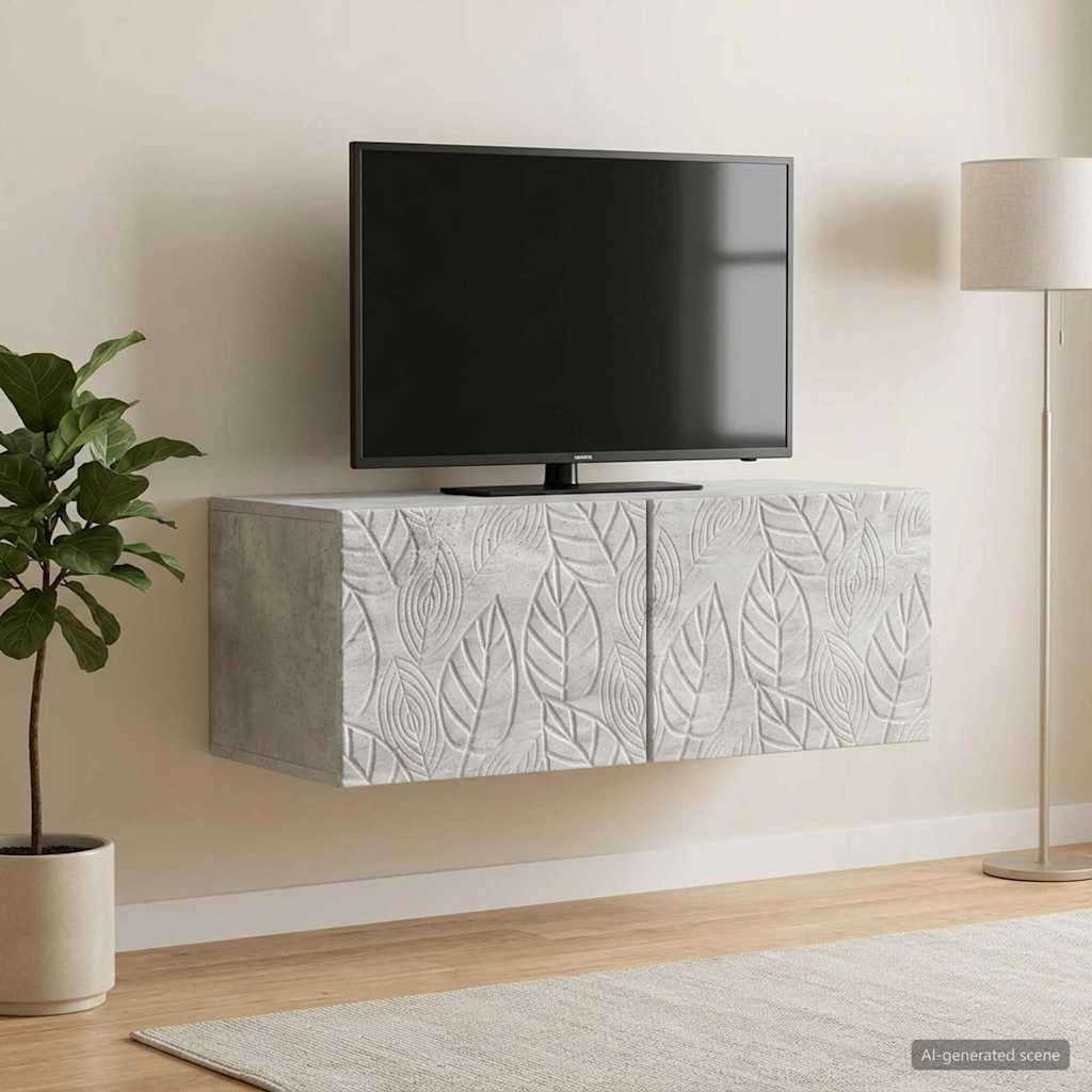 Wandbeugel TV-kast 98 x 31 cm Betongrijs Bewerkt hout – afbeelding 1