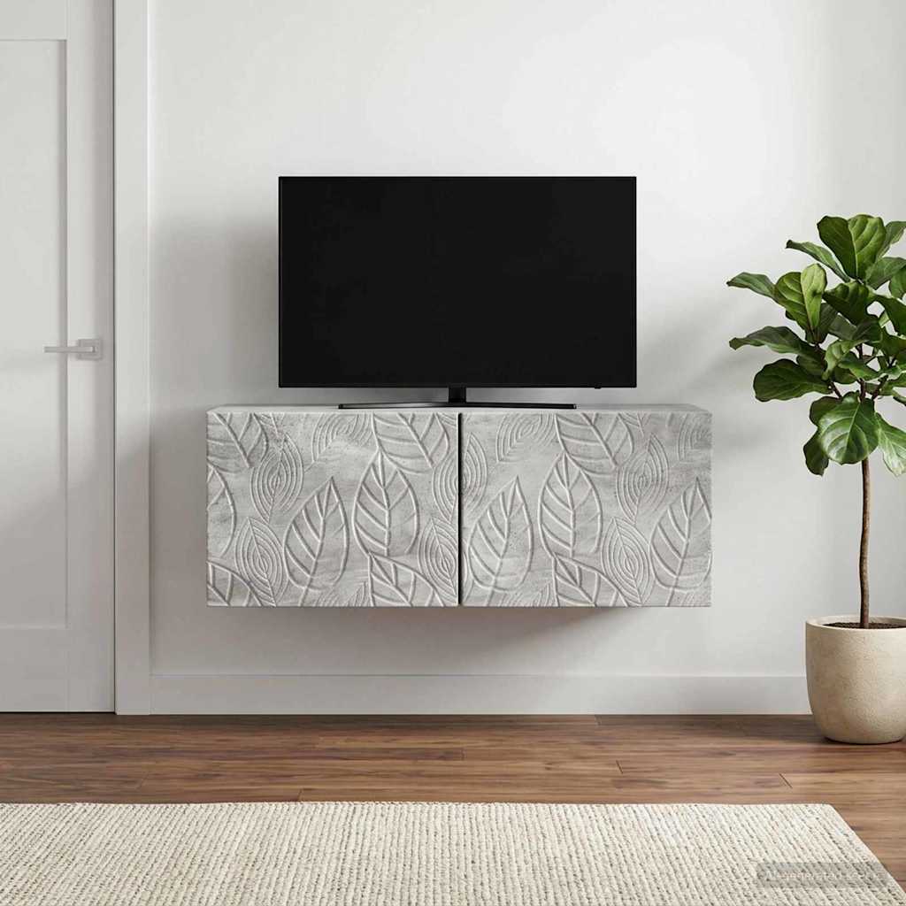 Wandbeugel TV-kast 98 x 31 cm Betongrijs Bewerkt hout – afbeelding 3