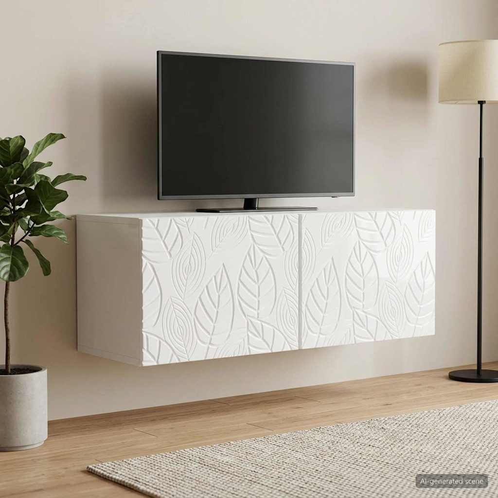 Wandbeugel TV-kast 98 x 31 cm Hoogglans Wit Bewerkt hout – afbeelding 1