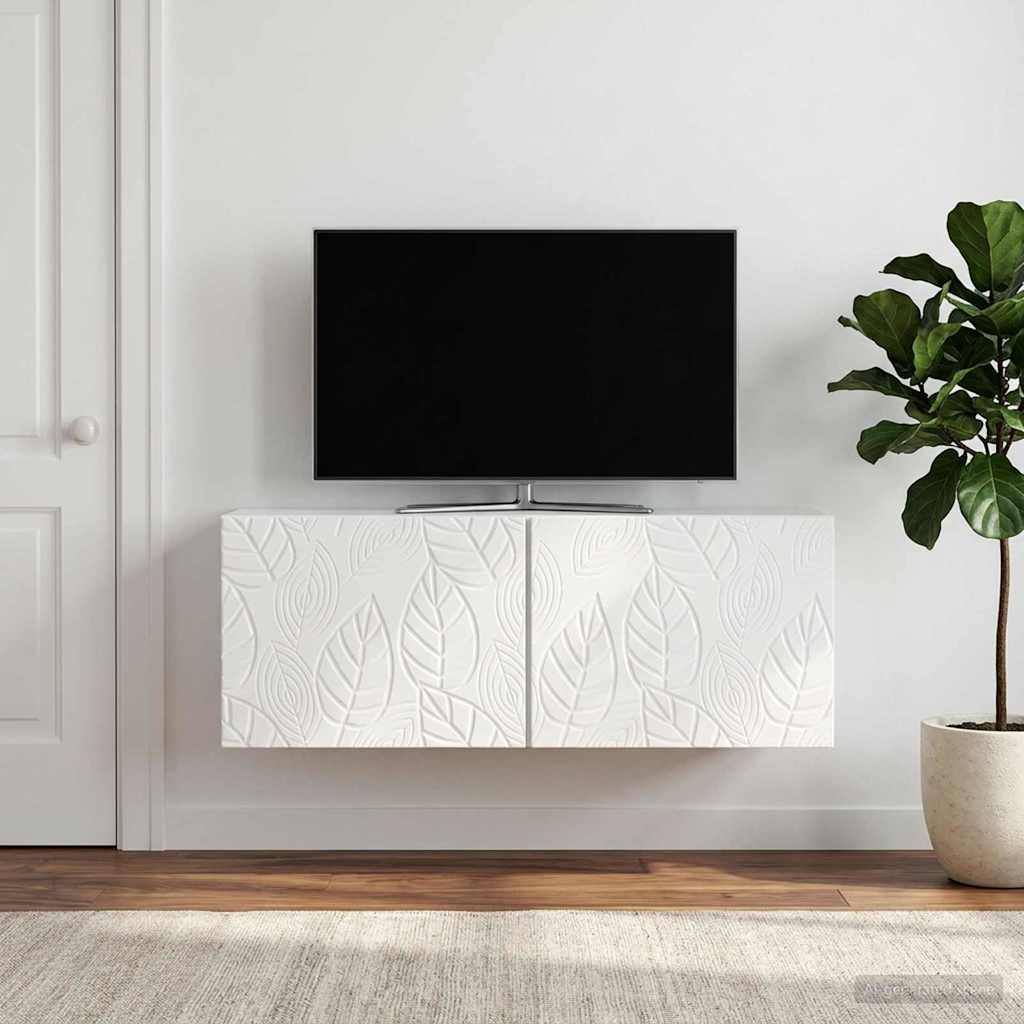 Wandbeugel TV-kast 98 x 31 cm Hoogglans Wit Bewerkt hout – afbeelding 3