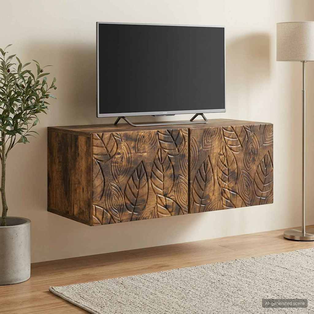 Wandbeugel TV-kast 98 x 31 cm Gerookt eiken Bewerkt hout – afbeelding 1