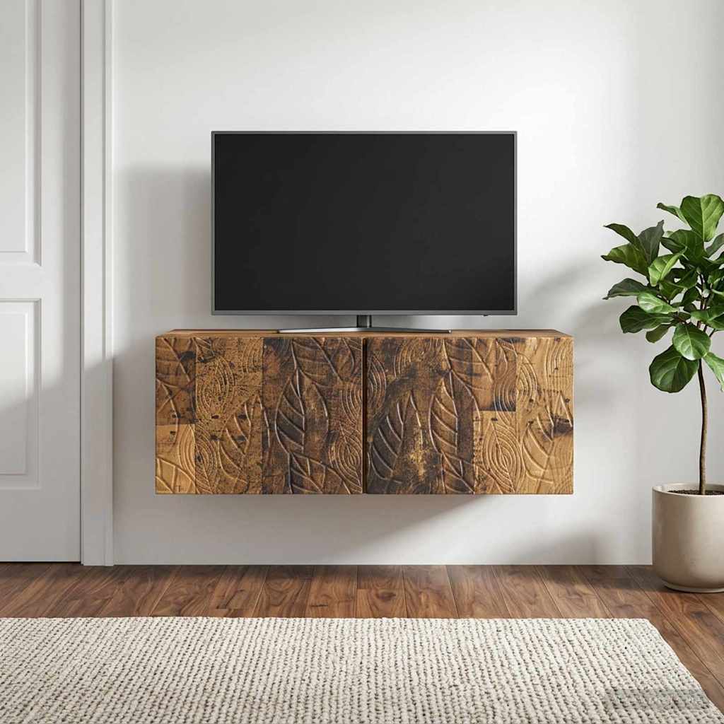 Wandbeugel TV-kast 98 x 31 cm Oud hout Bewerkt hout – afbeelding 1