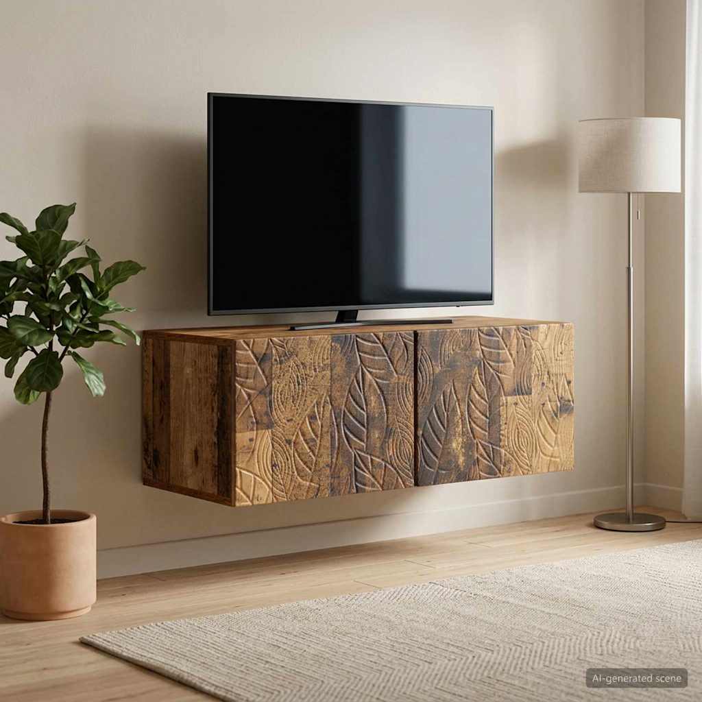 Wandbeugel TV-kast 98 x 31 cm Oud hout Bewerkt hout – afbeelding 3