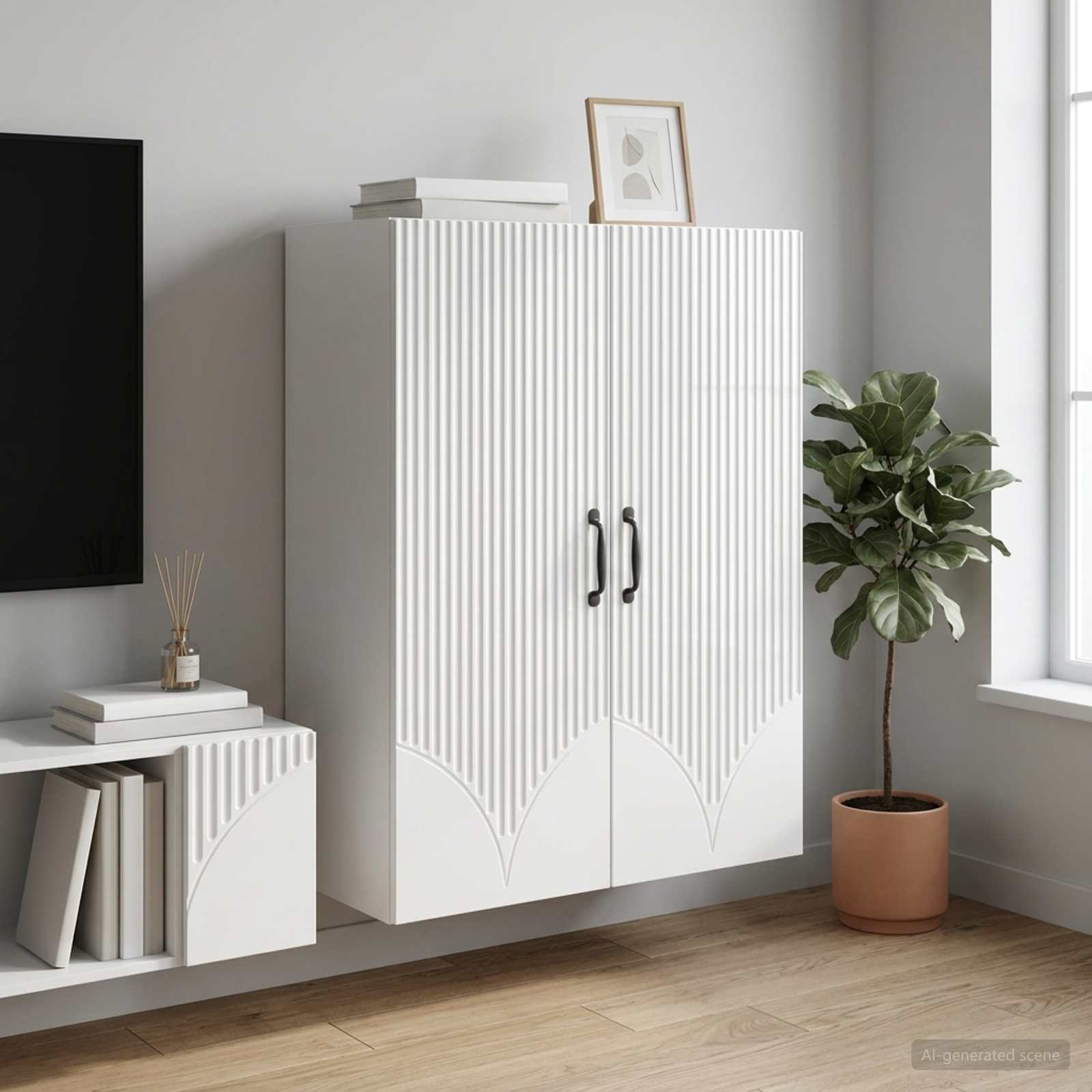 Wandkast Hoogglans Wit 66 x 34,5 x 90 cm Bewerkt hout