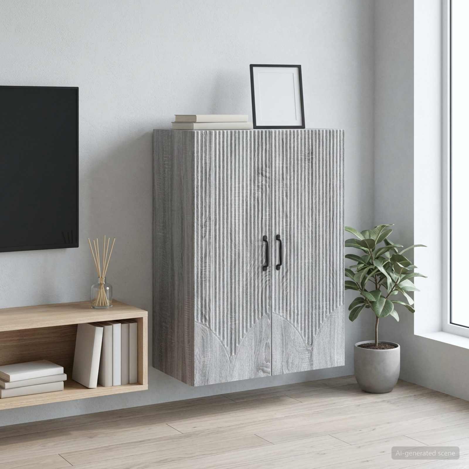 Wandkast Grijs Sonoma 66 x 34,5 x 90 cm Bewerkt hout – afbeelding 1