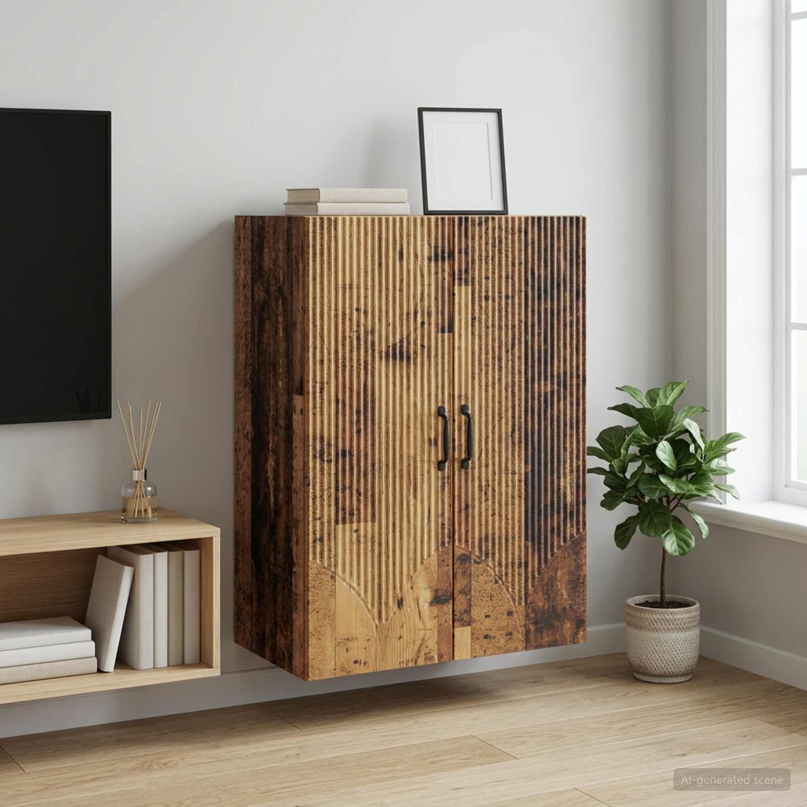 Wandkast Oud hout 66 x 34,5 x 90 cm Bewerkt hout – afbeelding 1