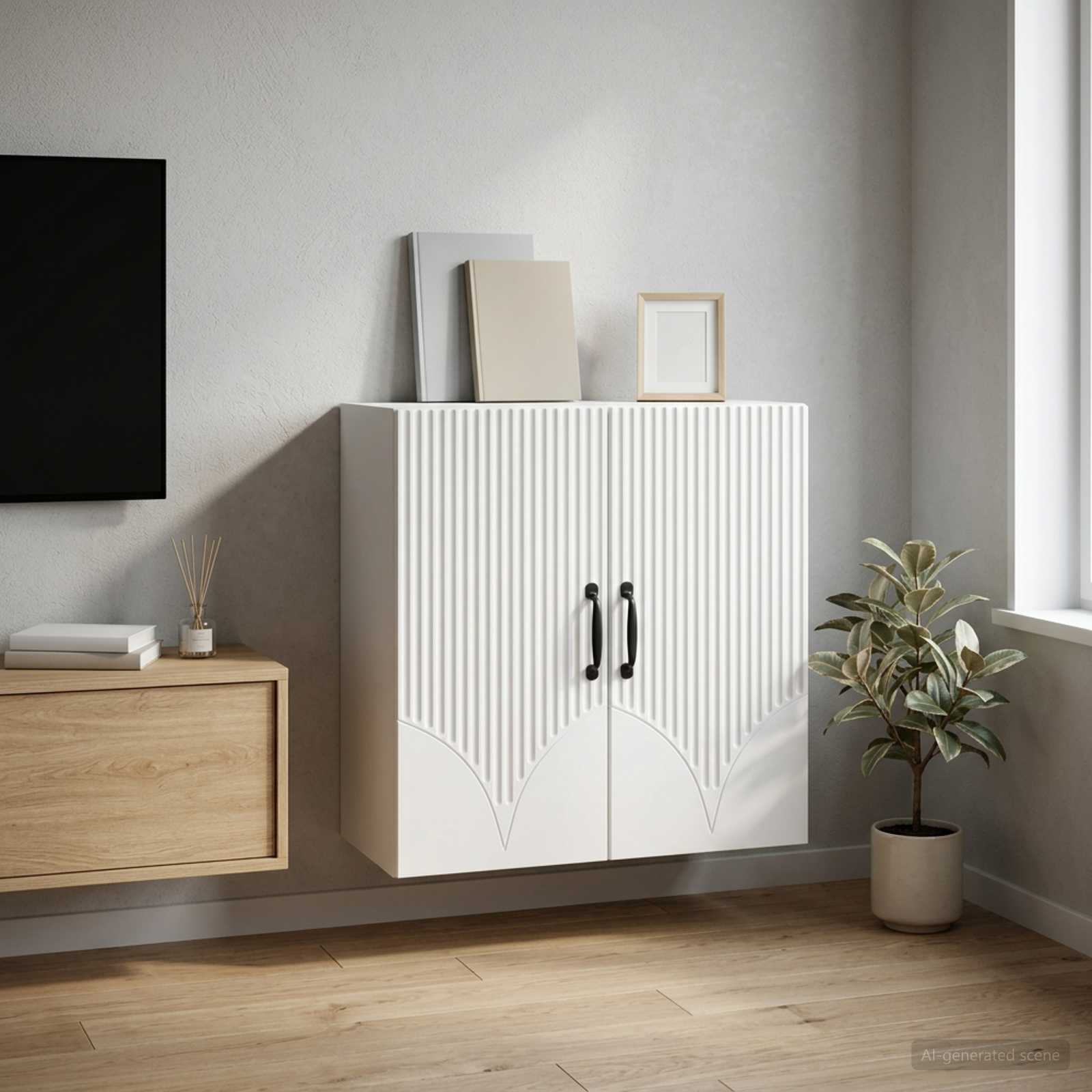 Wandkast Wit 59 x 31 x 60 cm Bewerkt hout – afbeelding 1
