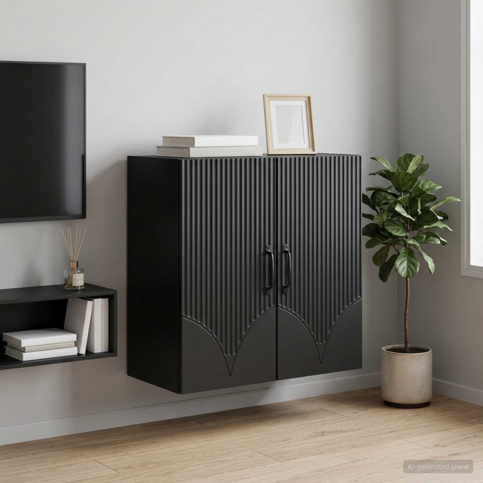 Wandkast Zwart 59 x 31 x 60 cm Bewerkt hout