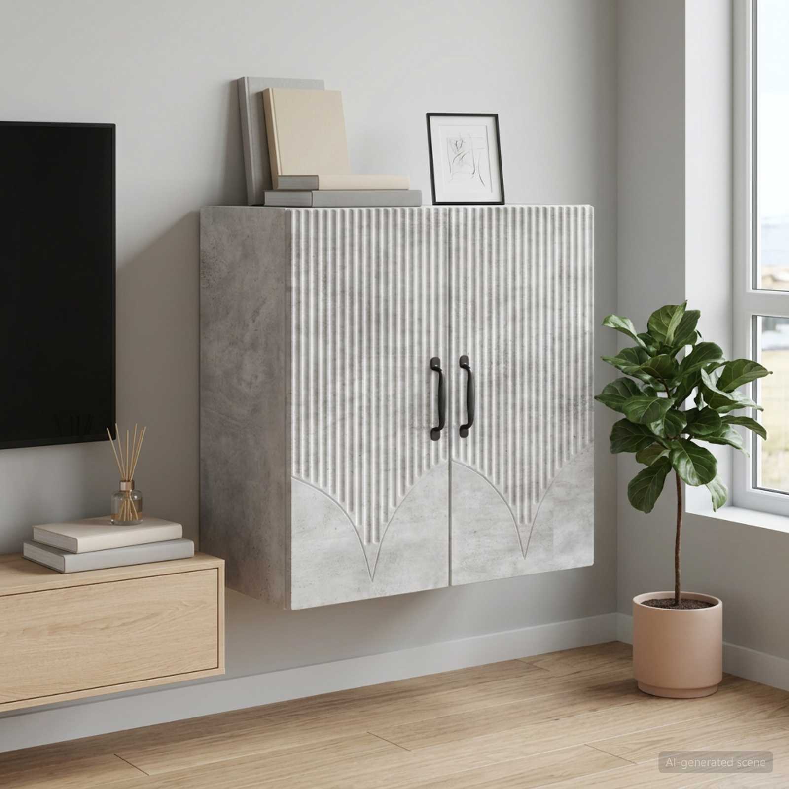 Wandkast Betongrijs 59 x 31 x 60 cm Bewerkt hout