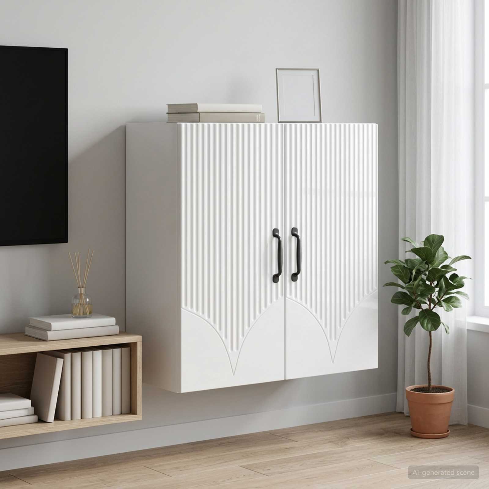 Wandkast Hoogglans Wit 59 x 31 x 60 cm Bewerkt hout – afbeelding 1
