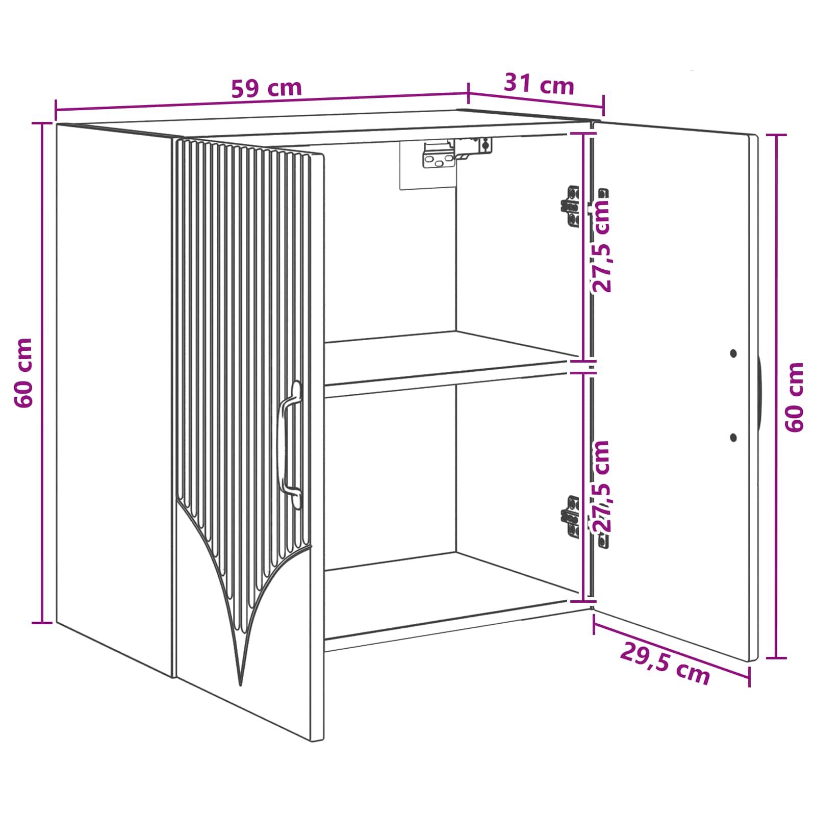 Wandkast Hoogglans Wit 59 x 31 x 60 cm Bewerkt hout – afbeelding 9