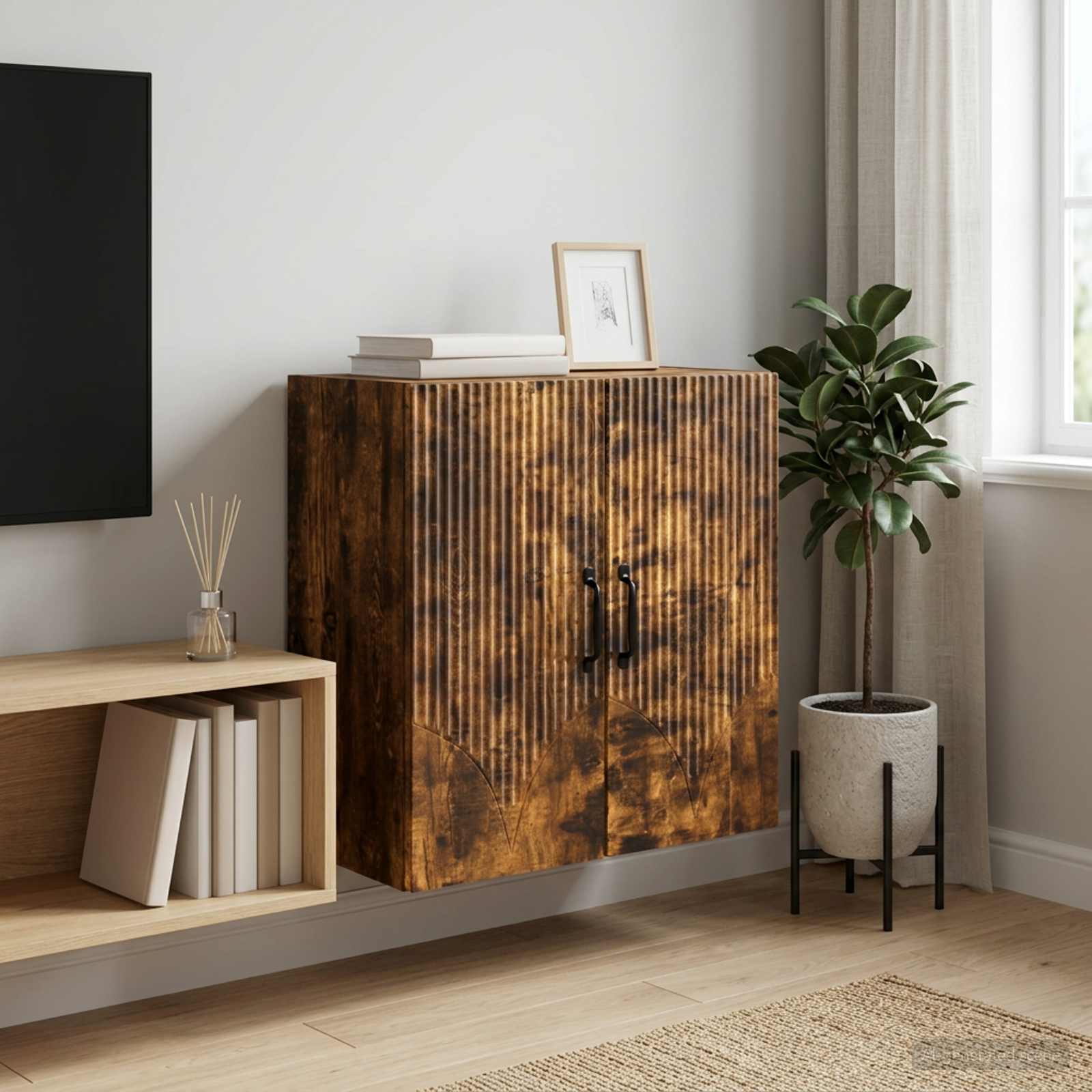 Wandkast Gerookt eiken 59 x 31 x 60 cm Bewerkt hout