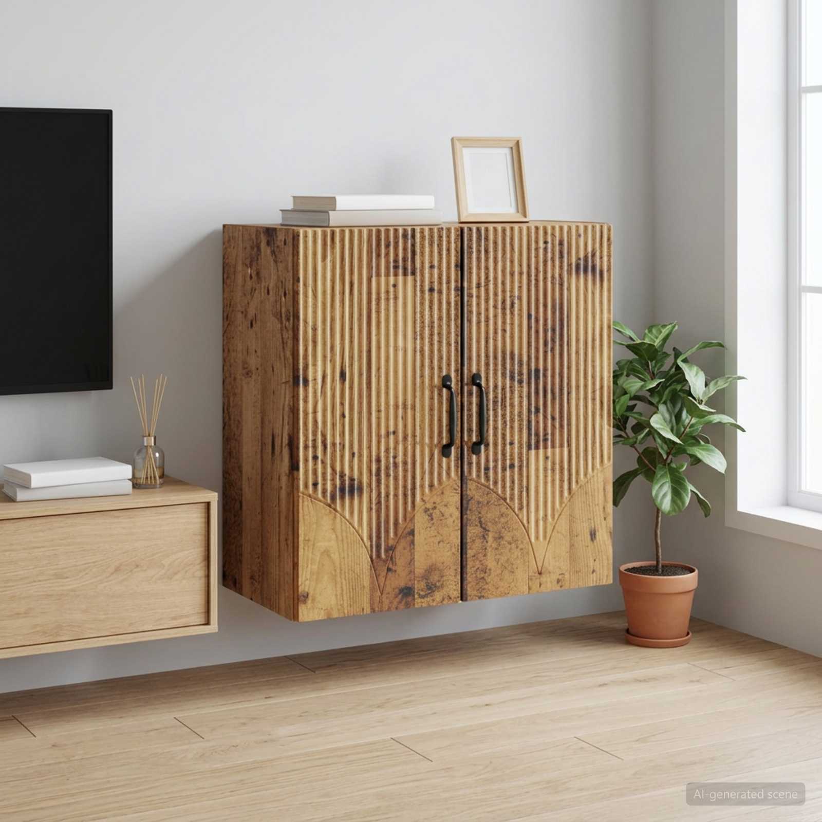 Wandkast Oud hout 59 x 31 x 60 cm Bewerkt hout – afbeelding 1