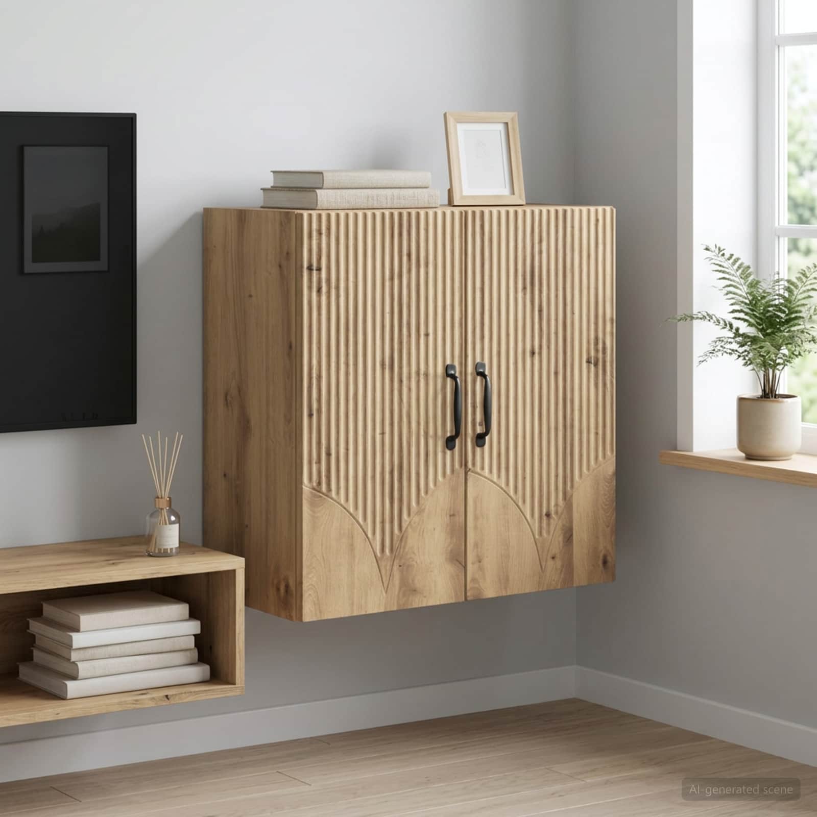 Wandkast 59 x 31 x 60 cm Bewerkt hout Artisanaal eiken