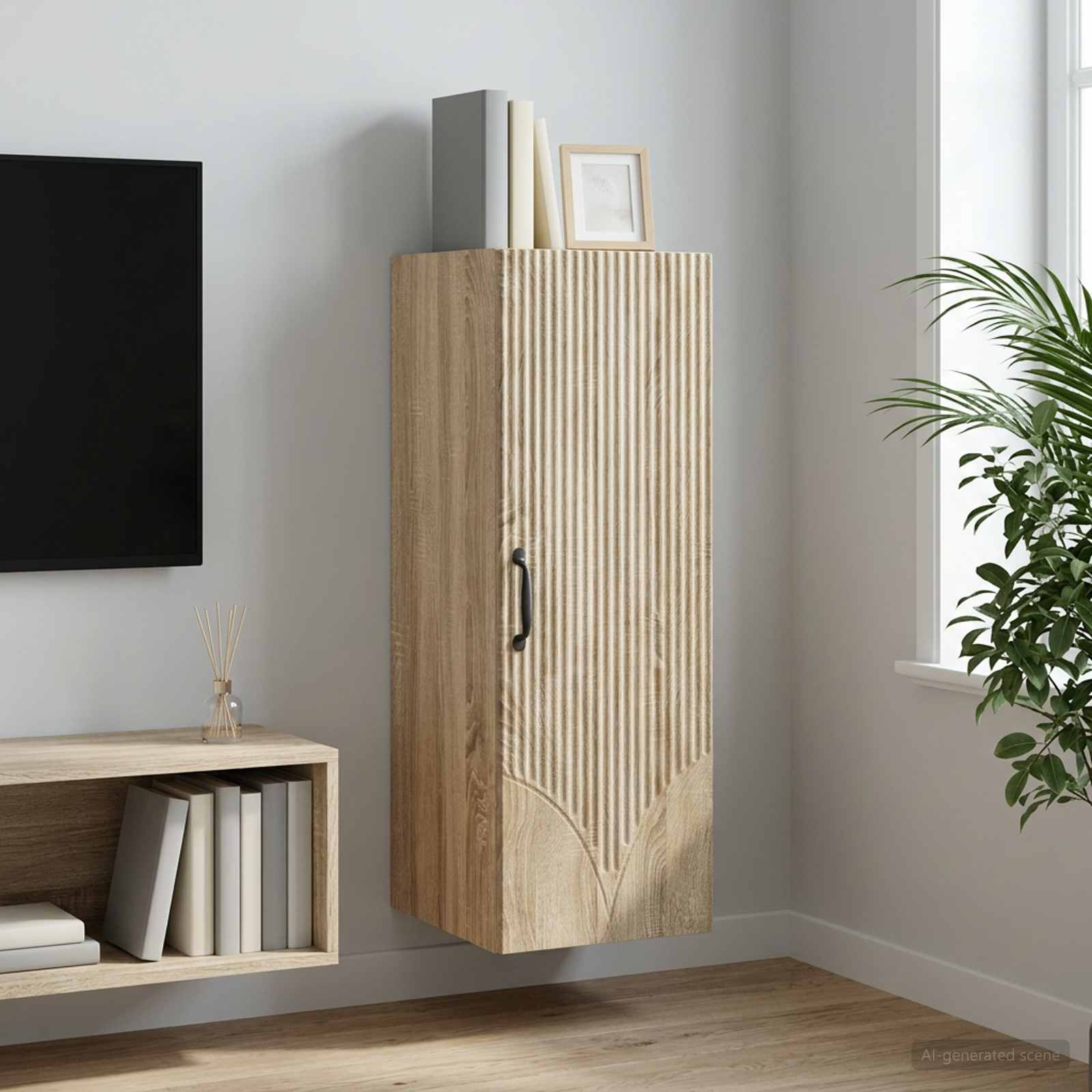 Wandkast Sonoma Eiken 33 x 34,5 x 90 cm Bewerkt hout – afbeelding 1
