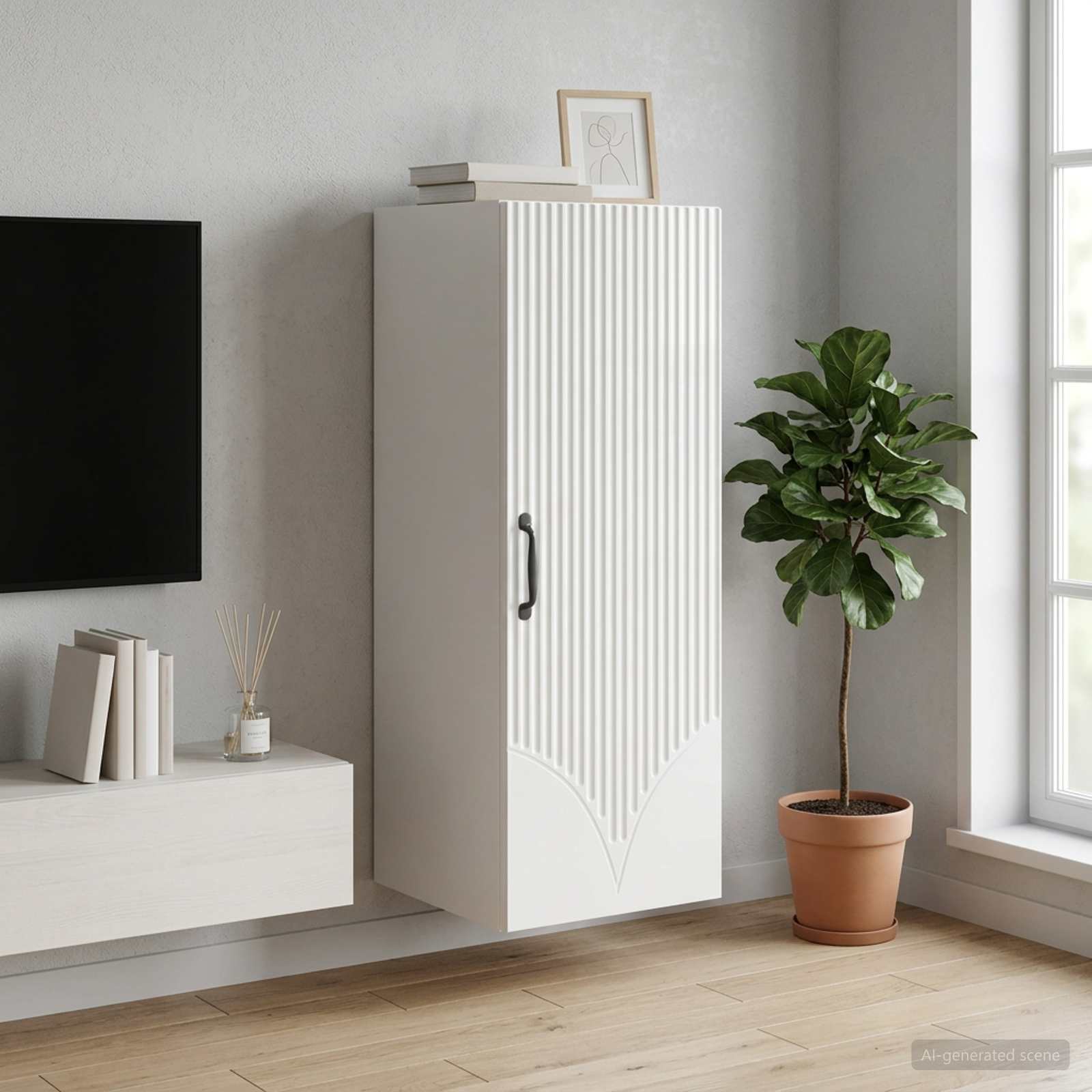 Wandkast Hoogglans Wit 33 x 34,5 x 90 cm Bewerkt hout