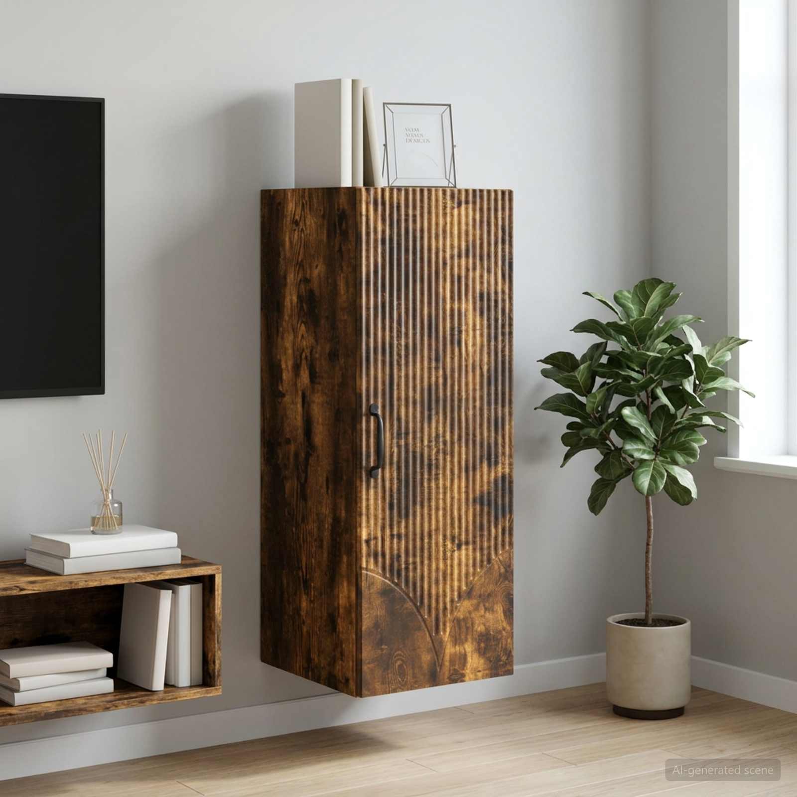 Wandkast Gerookt eiken 33 x 34,5 x 90 cm Bewerkt hout – afbeelding 1