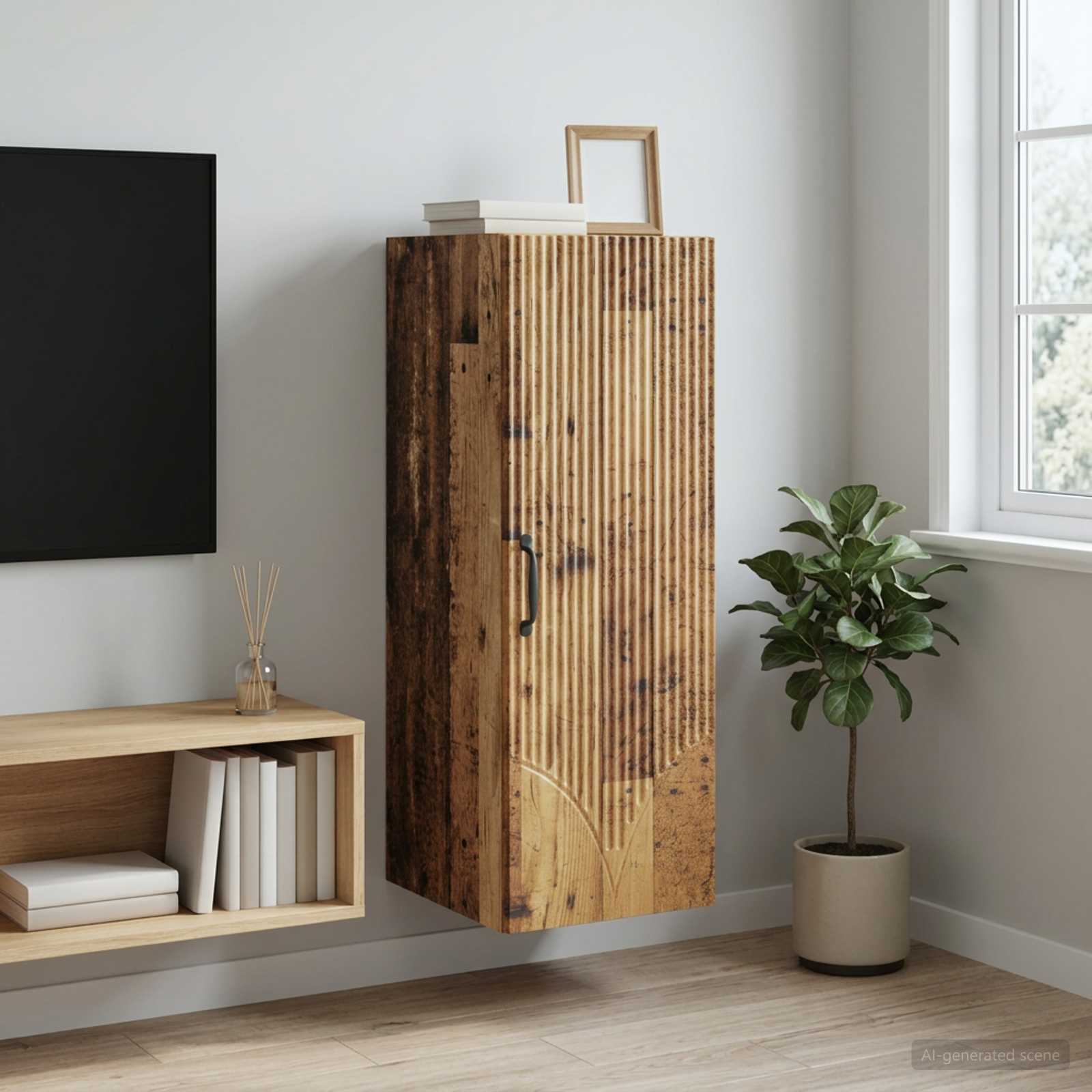 Wandkast Oud hout 33 x 34,5 x 90 cm Bewerkt hout