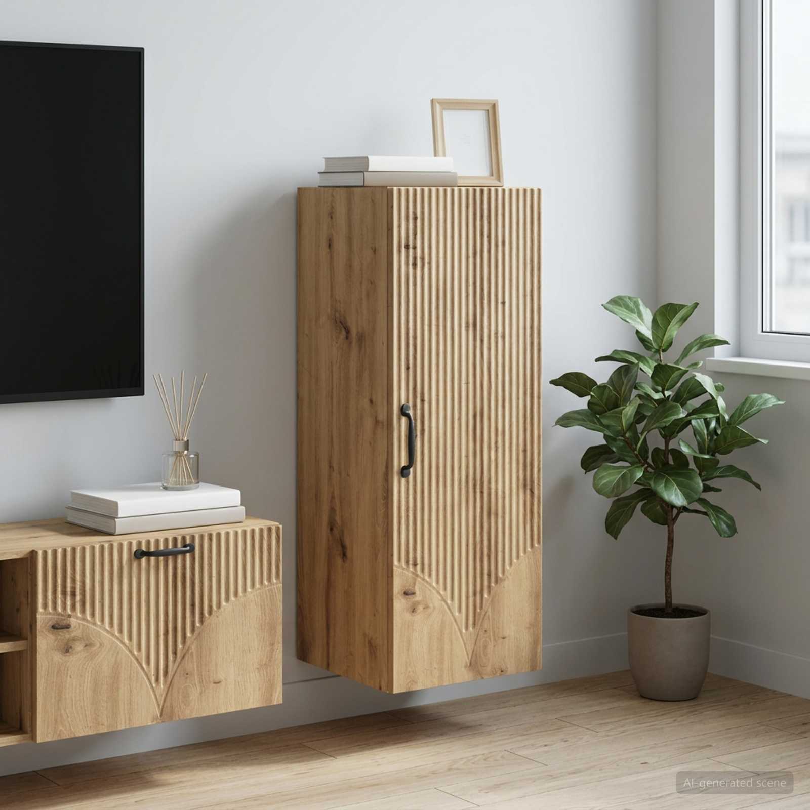 Wandkast 33 x 34,5 x 90 cm Bewerkt hout Artisanaal eiken