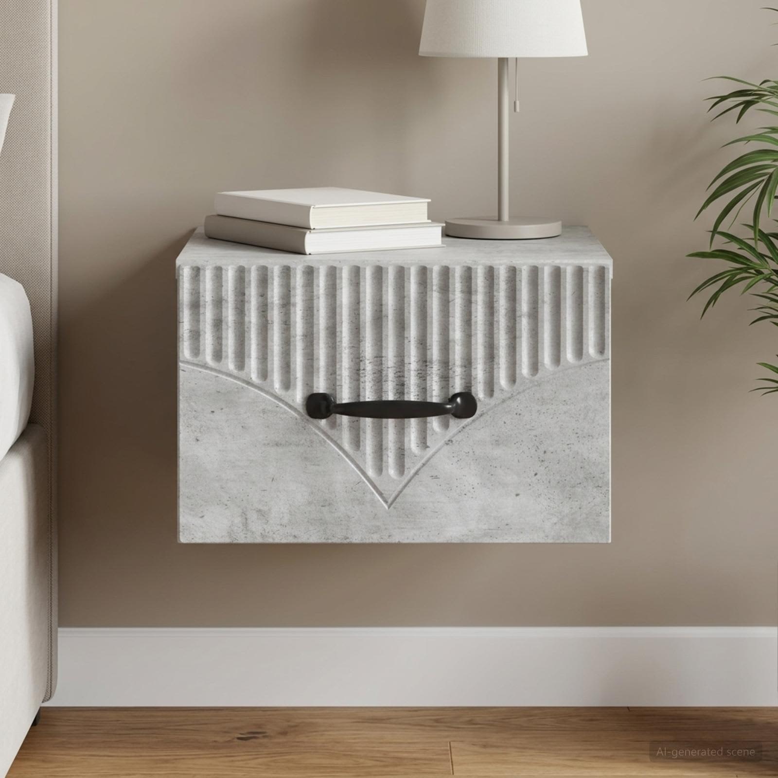 Wandbeugel Bedkast Betongrijs 34,5 x 33 x 20 cm Bewerkt hout