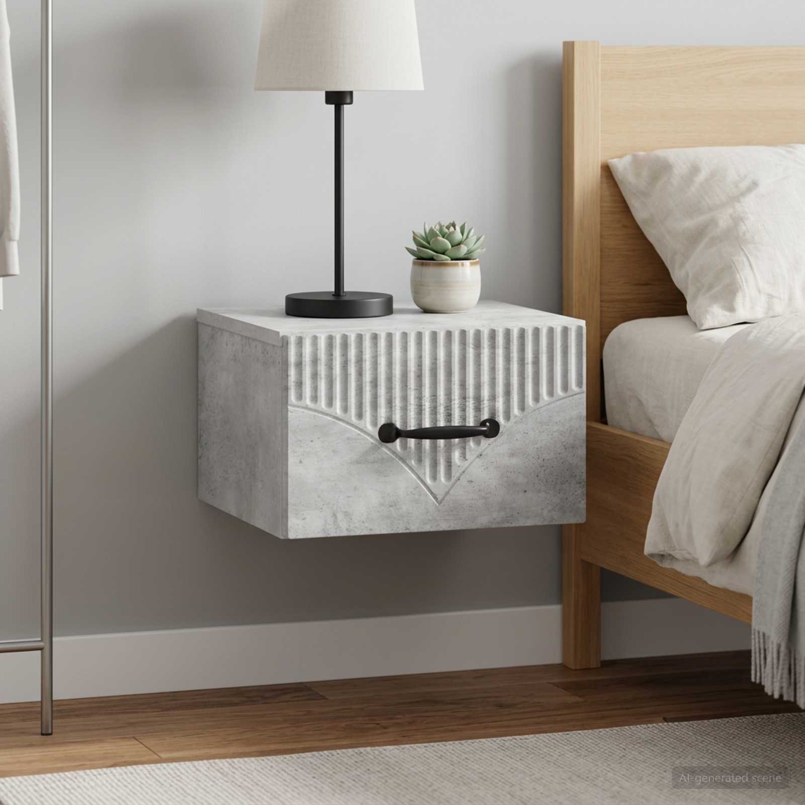 Wandbeugel Bedkast met lade 2 pcs Betongrijs 34,5 x 33 x 20 cm