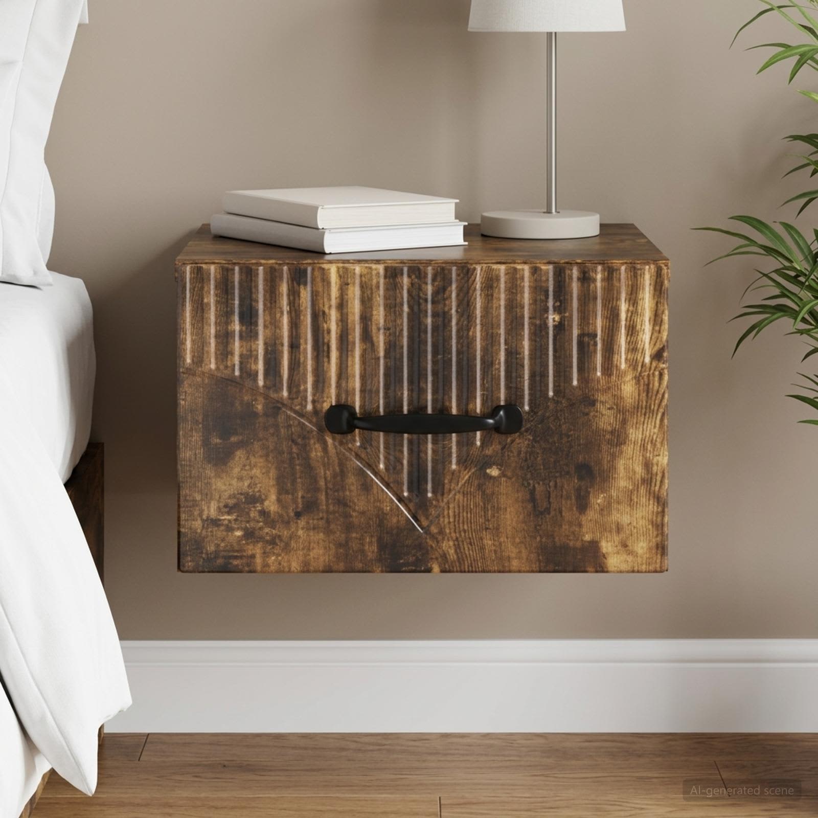 Wandbeugel Bedkast Gerookt eiken 34,5 x 33 x 20 cm Bewerkt hout